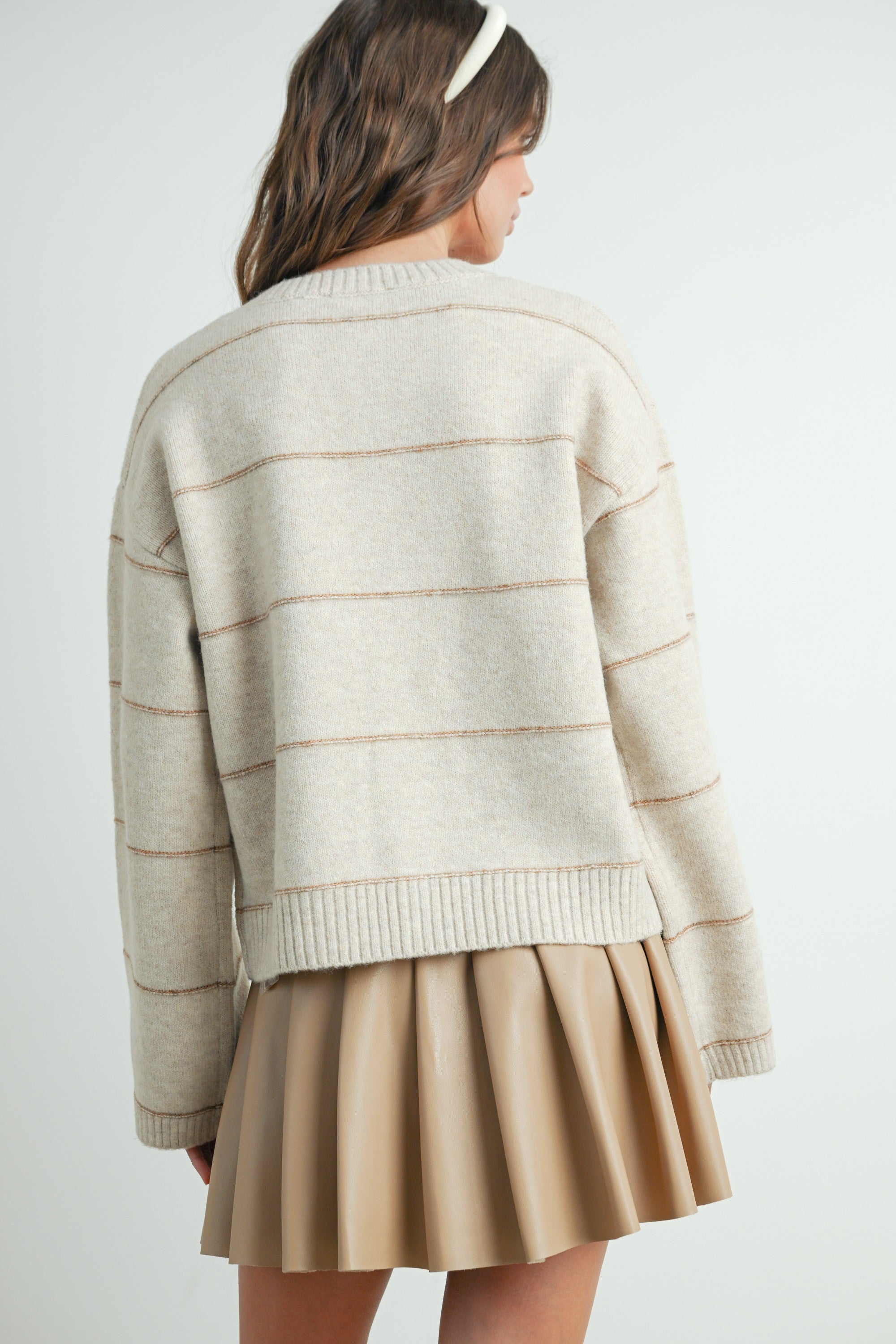Buttermelon Button Front Striped Cardigan