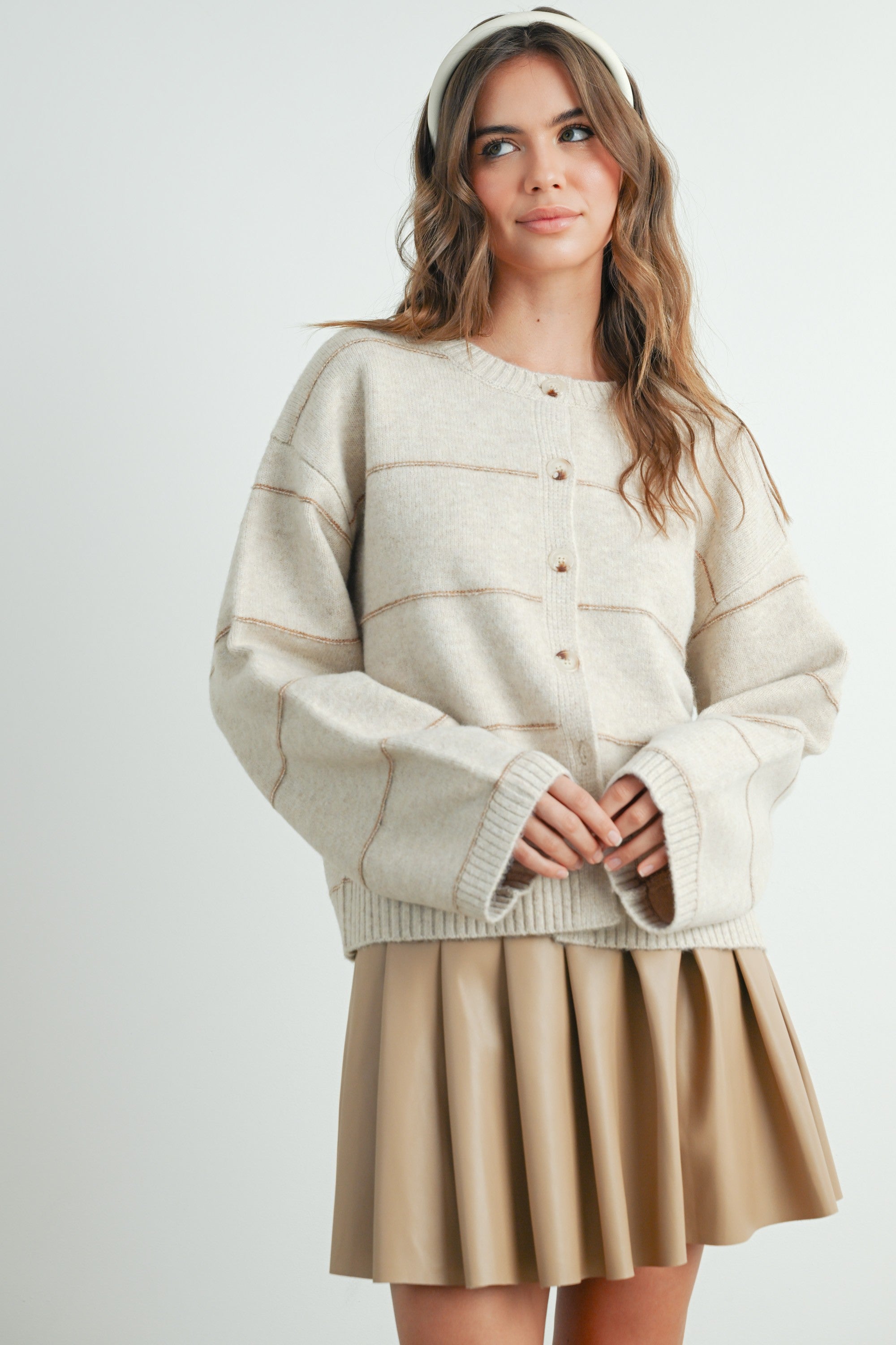 Buttermelon Button Front Striped Cardigan