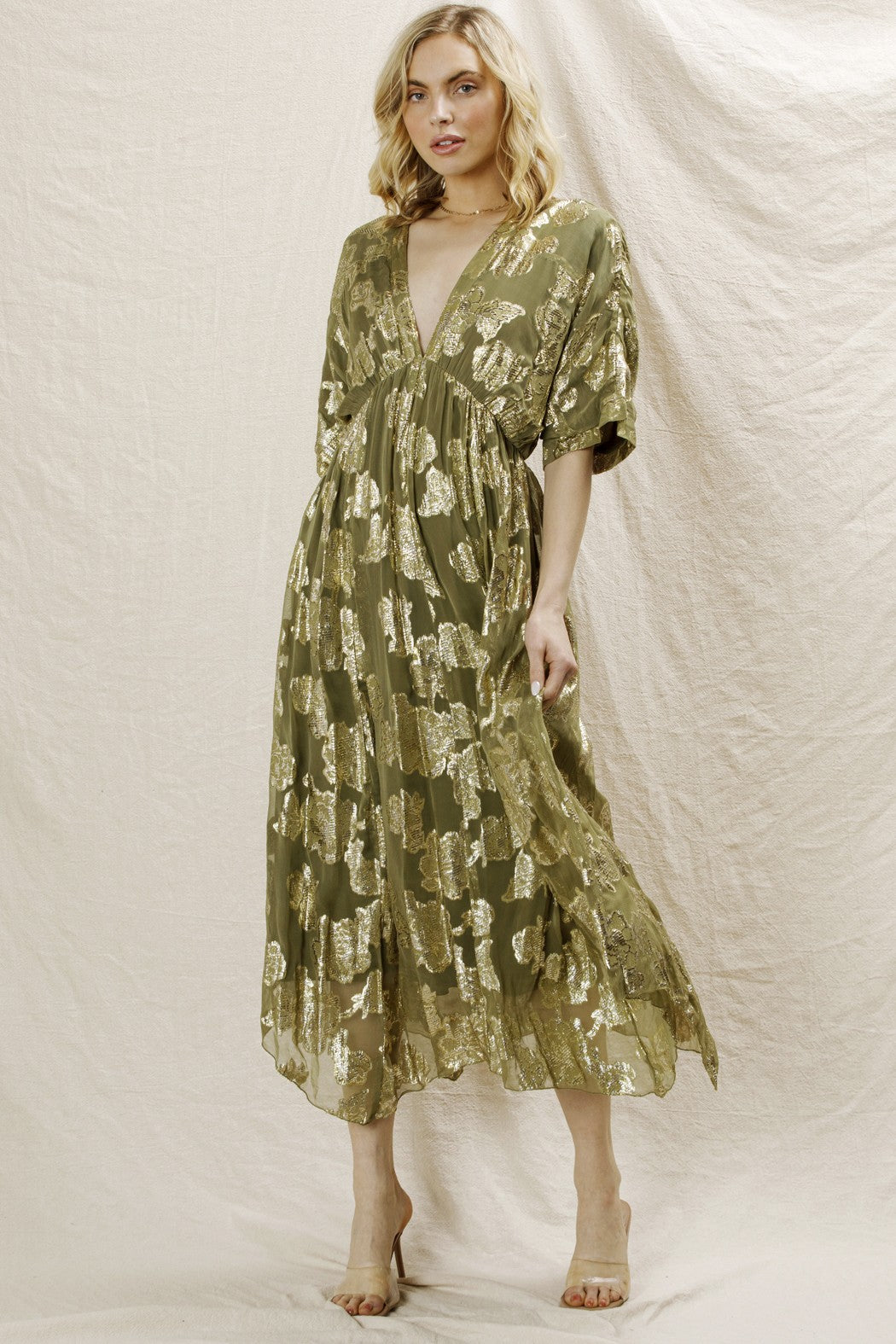 EN CREME V-neck Kimono Sleeve Maxi Dress