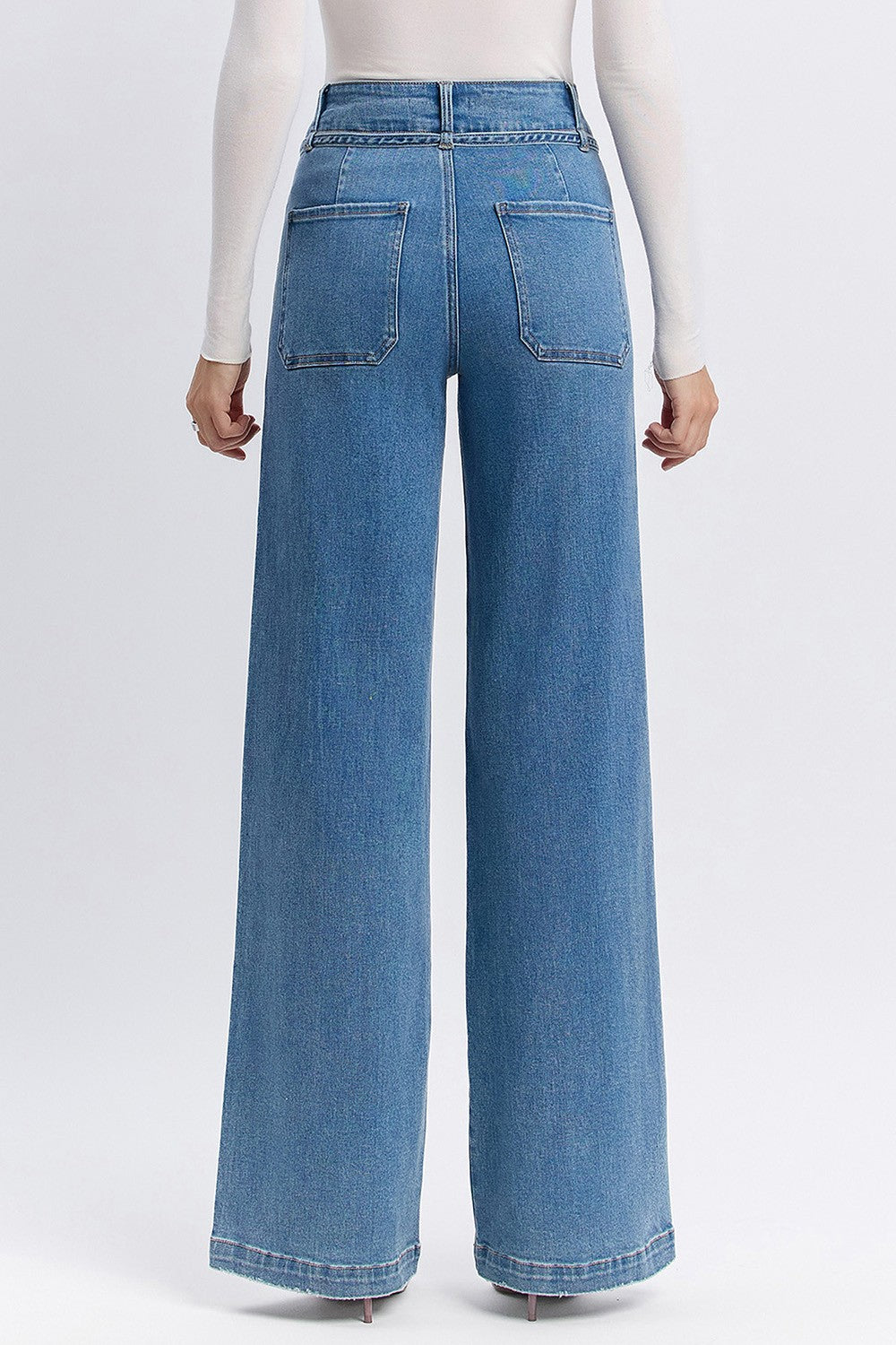 Vervet Super High Rise Tie Waistband Wide Leg Jeans