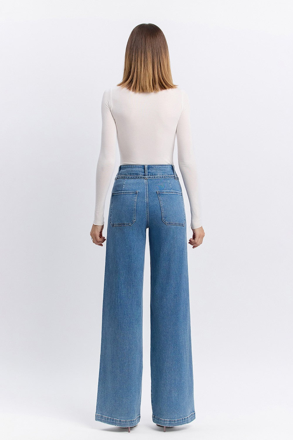 Vervet Super High Rise Tie Waistband Wide Leg Jeans