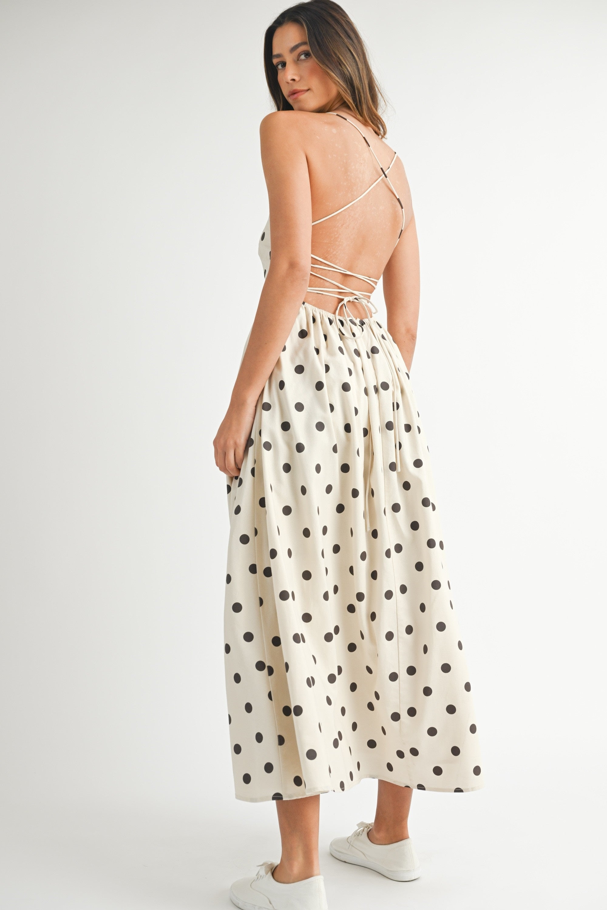 Mable Polka Dot Open Back Midi Dress