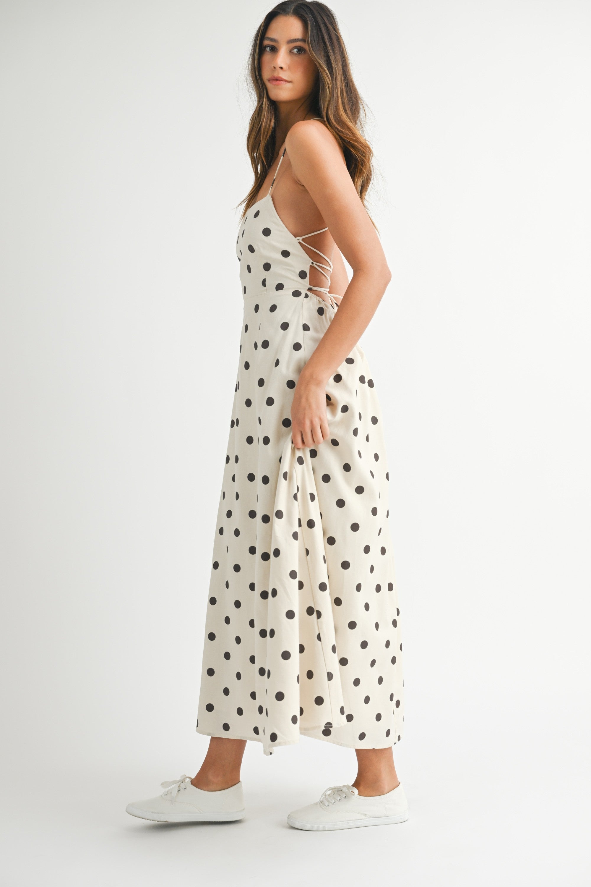 Mable Polka Dot Open Back Midi Dress