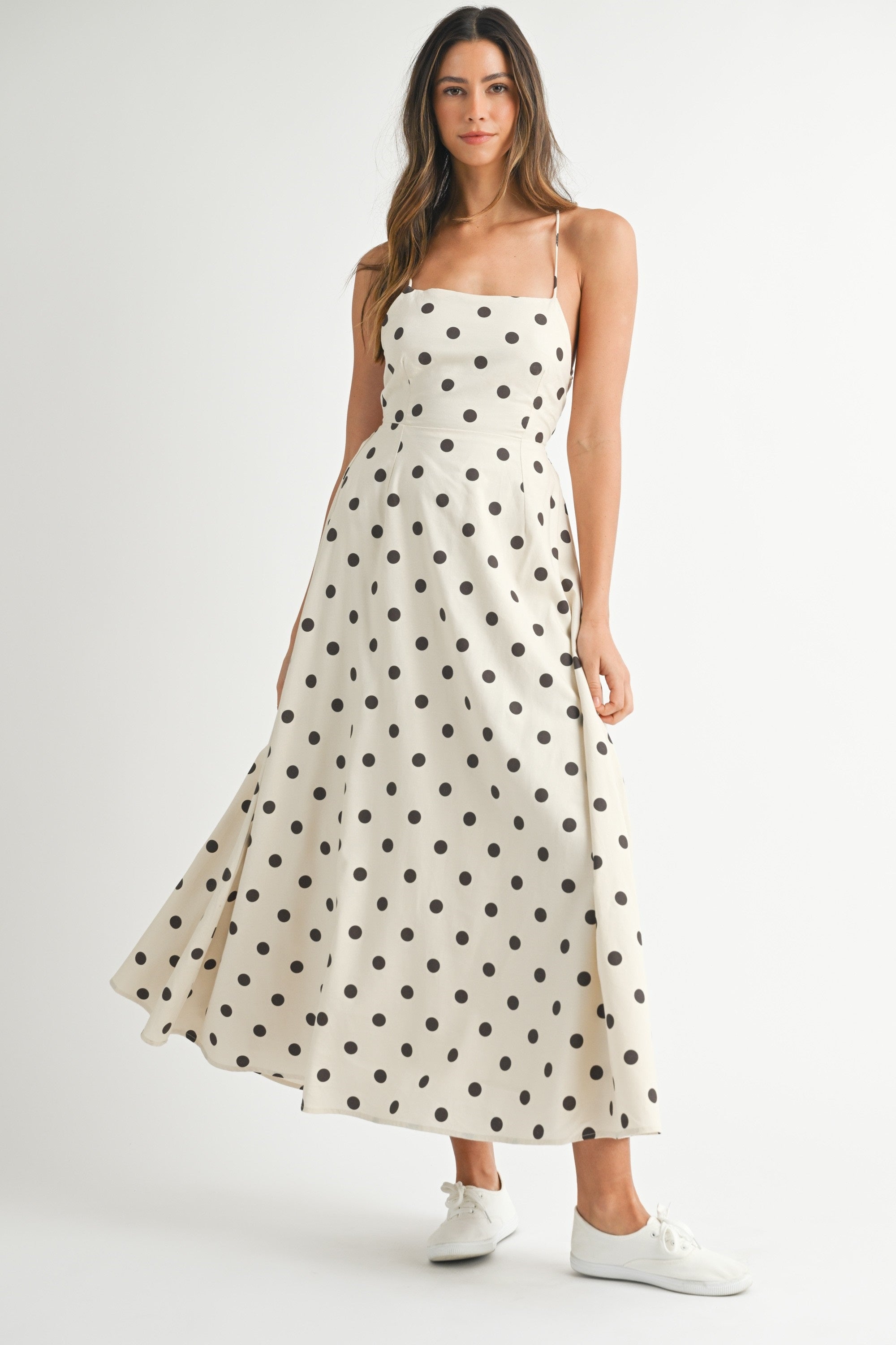 Mable Polka Dot Open Back Midi Dress