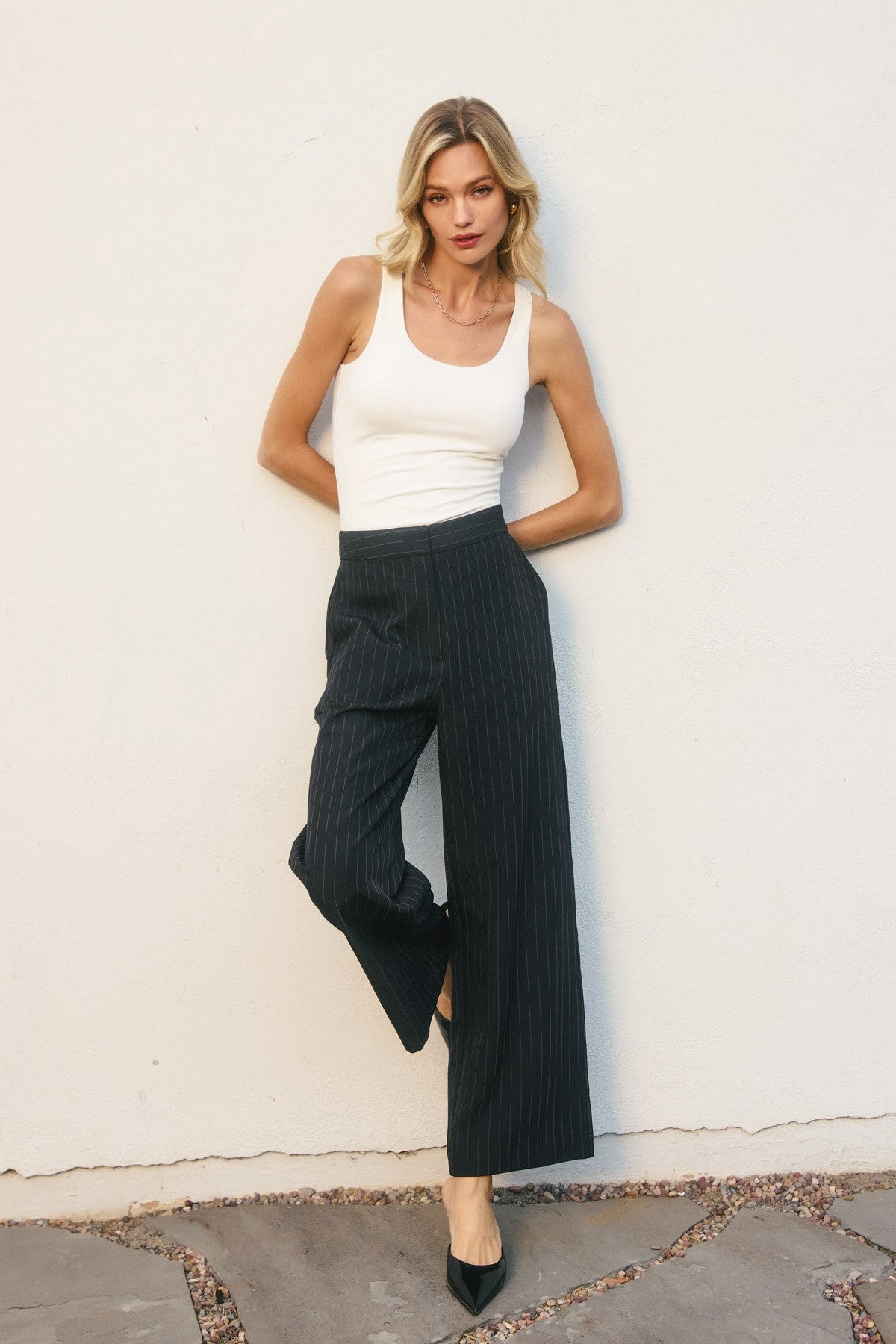 Dress Forum Pinstriped Wide Leg Trousers