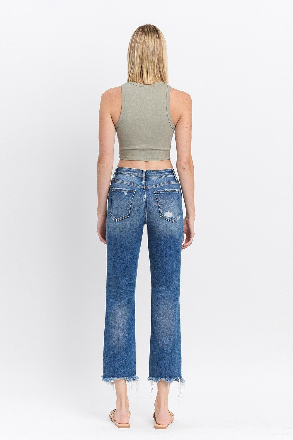 Vervet High Rise Frayed Hem Crop Straight Jeans