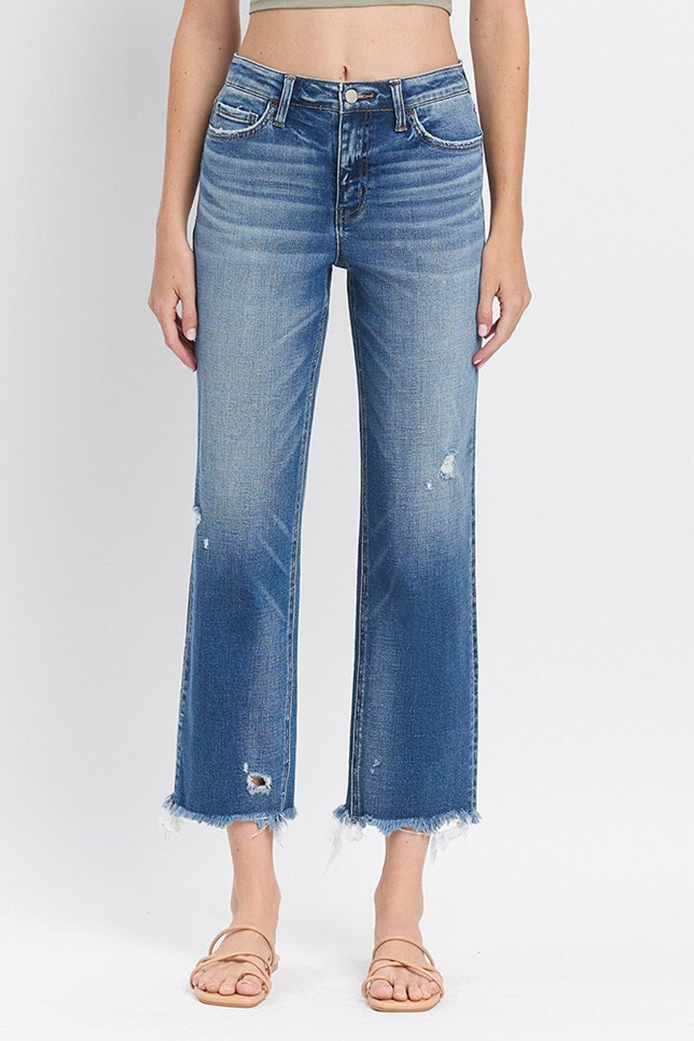 Vervet High Rise Frayed Hem Crop Straight Jeans