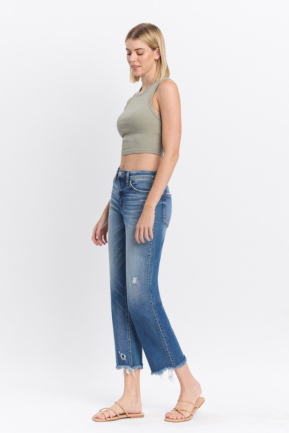 Vervet High Rise Frayed Hem Crop Straight Jeans