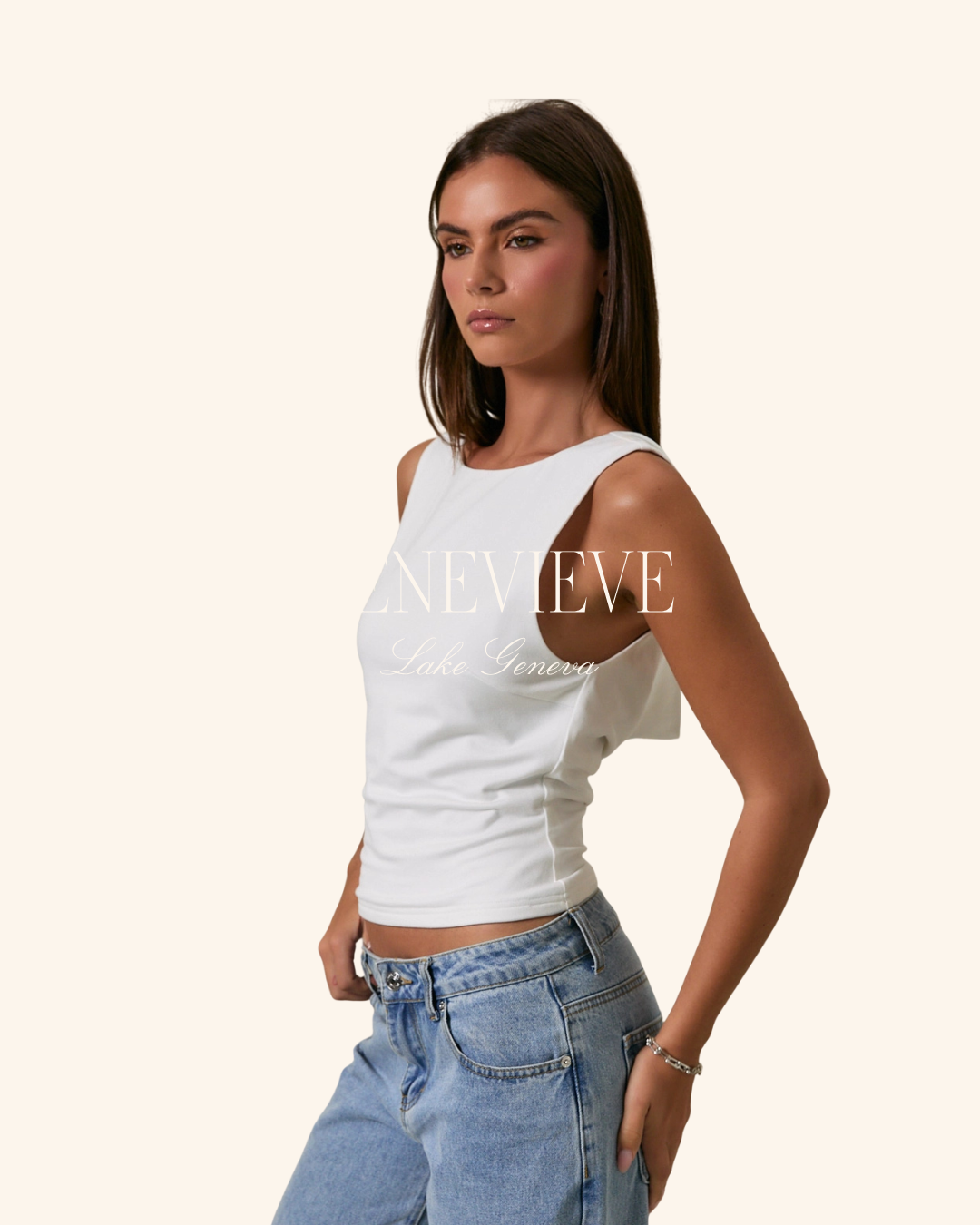 Le Lis White High Neck Cowl Back Top
