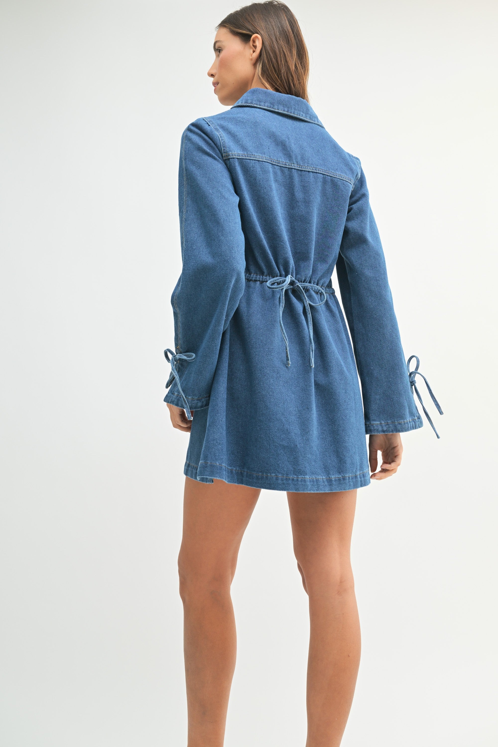Mable Denim Shirt Collar V Neck Mini Dress