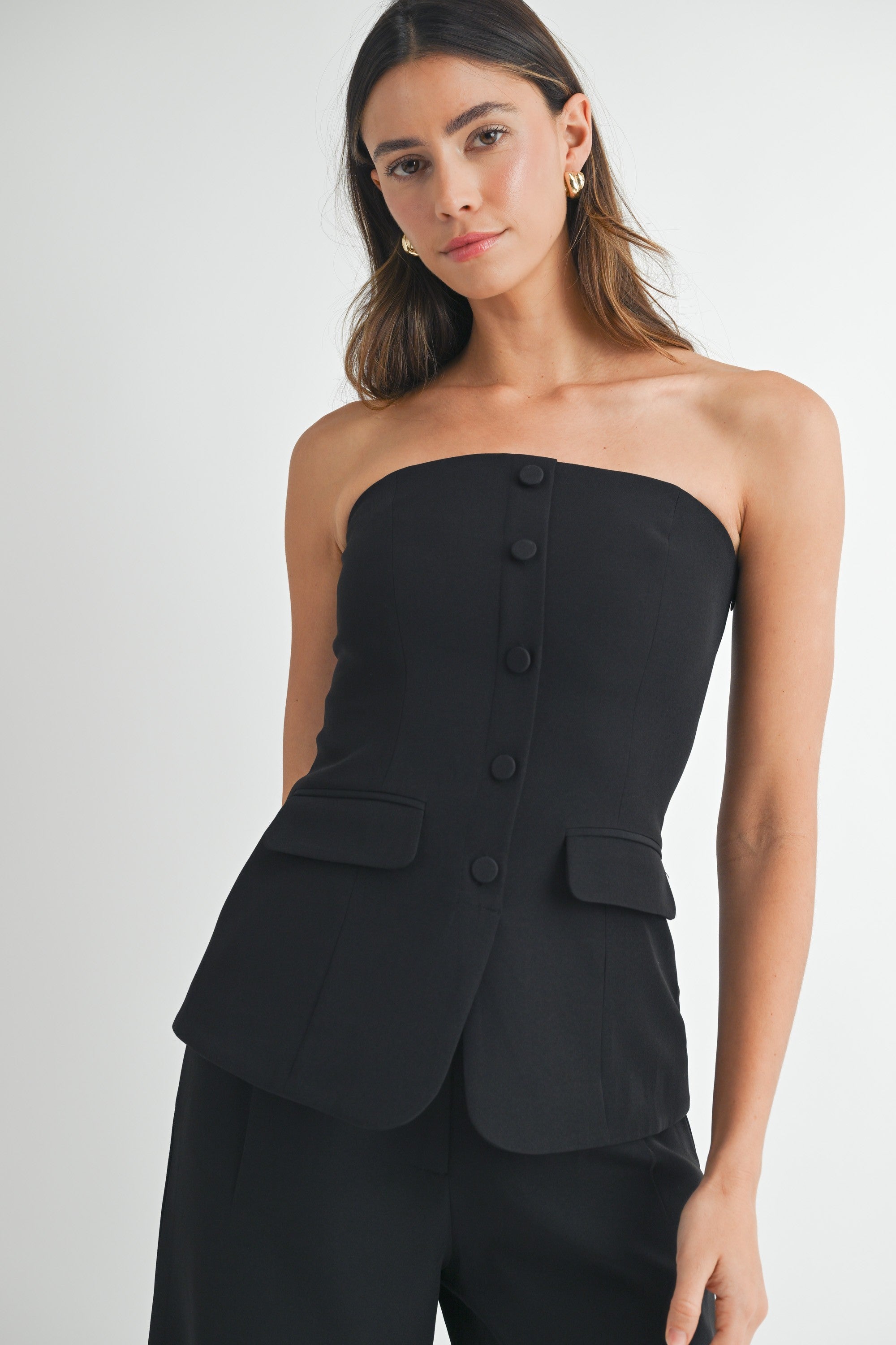 Mable Crepe Button Front Tube Top