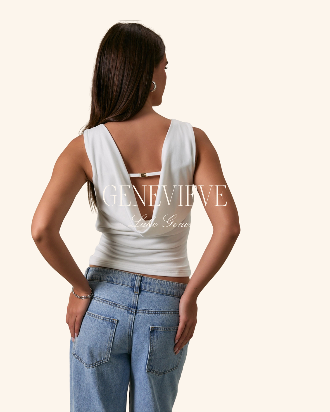 Le Lis White High Neck Cowl Back Top