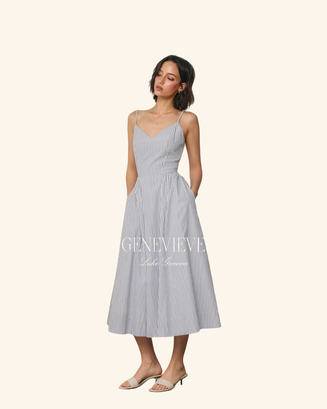 Dress Forum Denim White Striped Dress LG