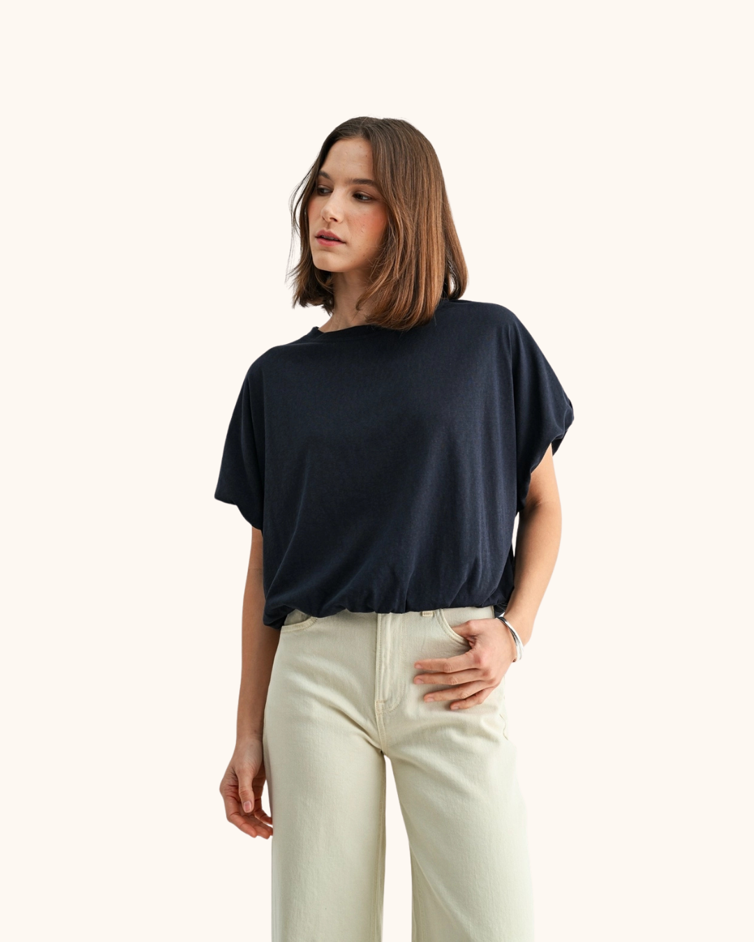Fun2Fun Navy Balloon Sleeve Top