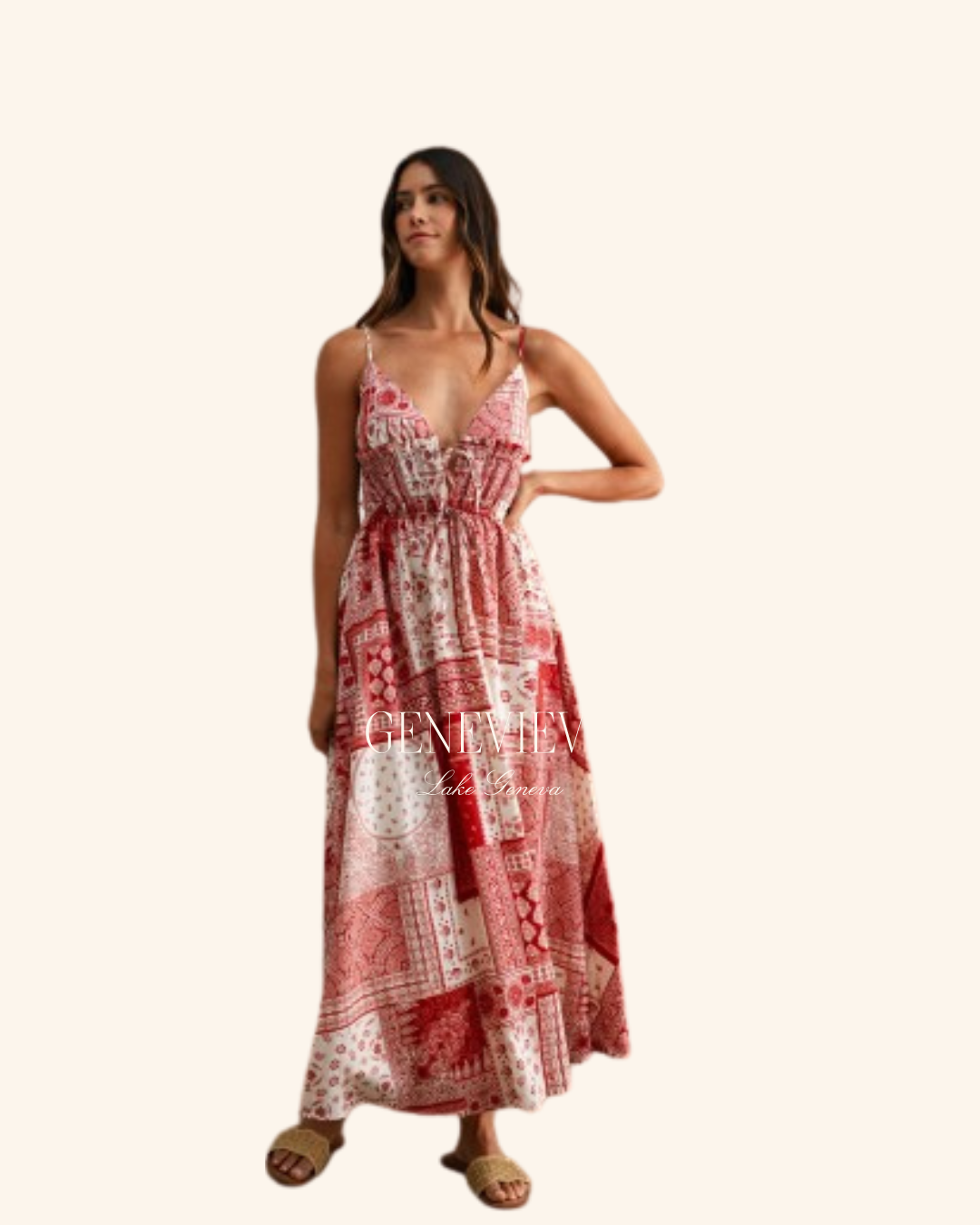 Mable Paisey Plunge Midi Dress