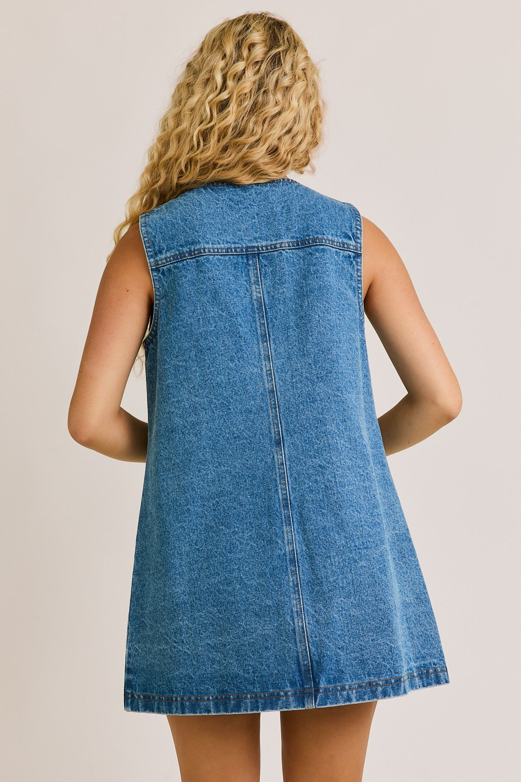 Le Lis Sleeveless Button-Down Denim Mini Dress