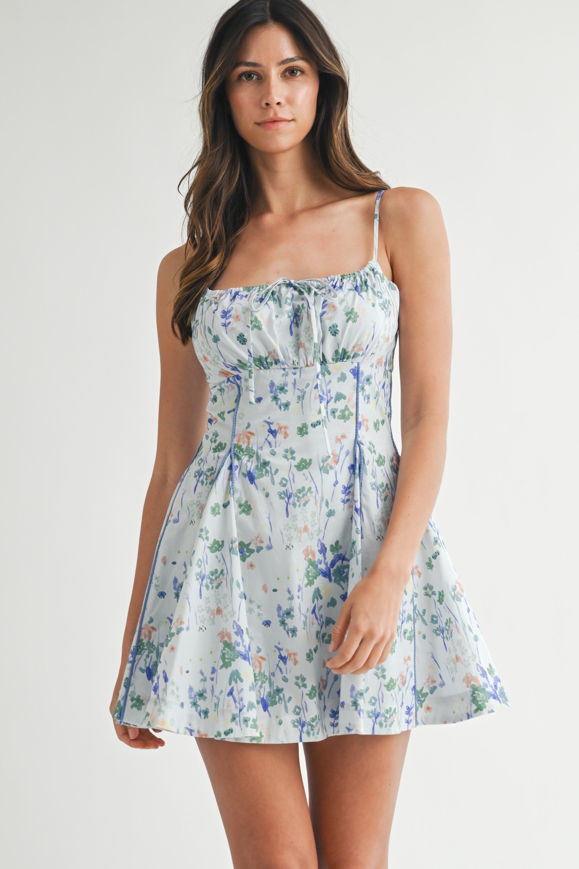 Mable Floral Print Contrast Piping Mini Dress