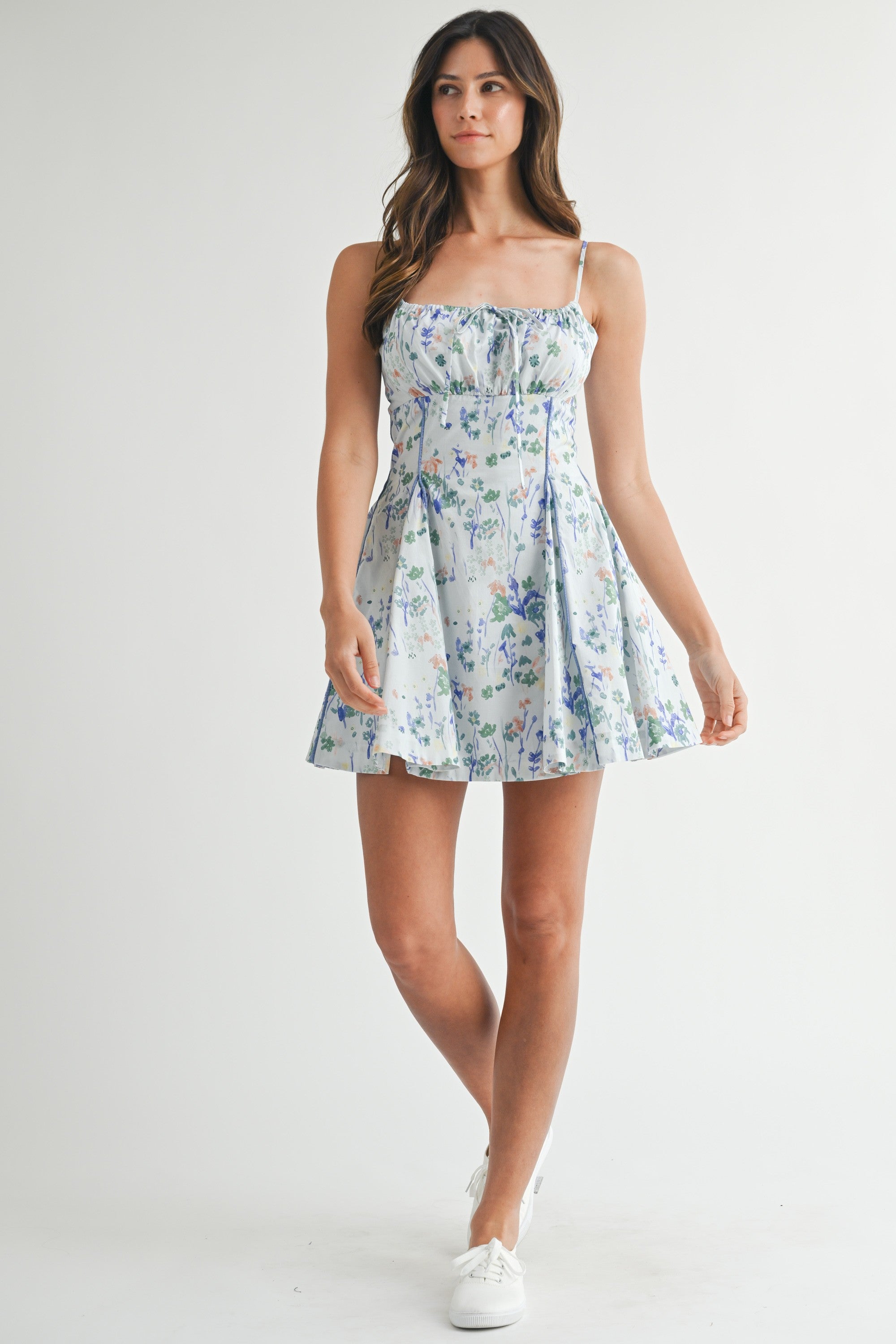 Mable Floral Print Contrast Piping Mini Dress