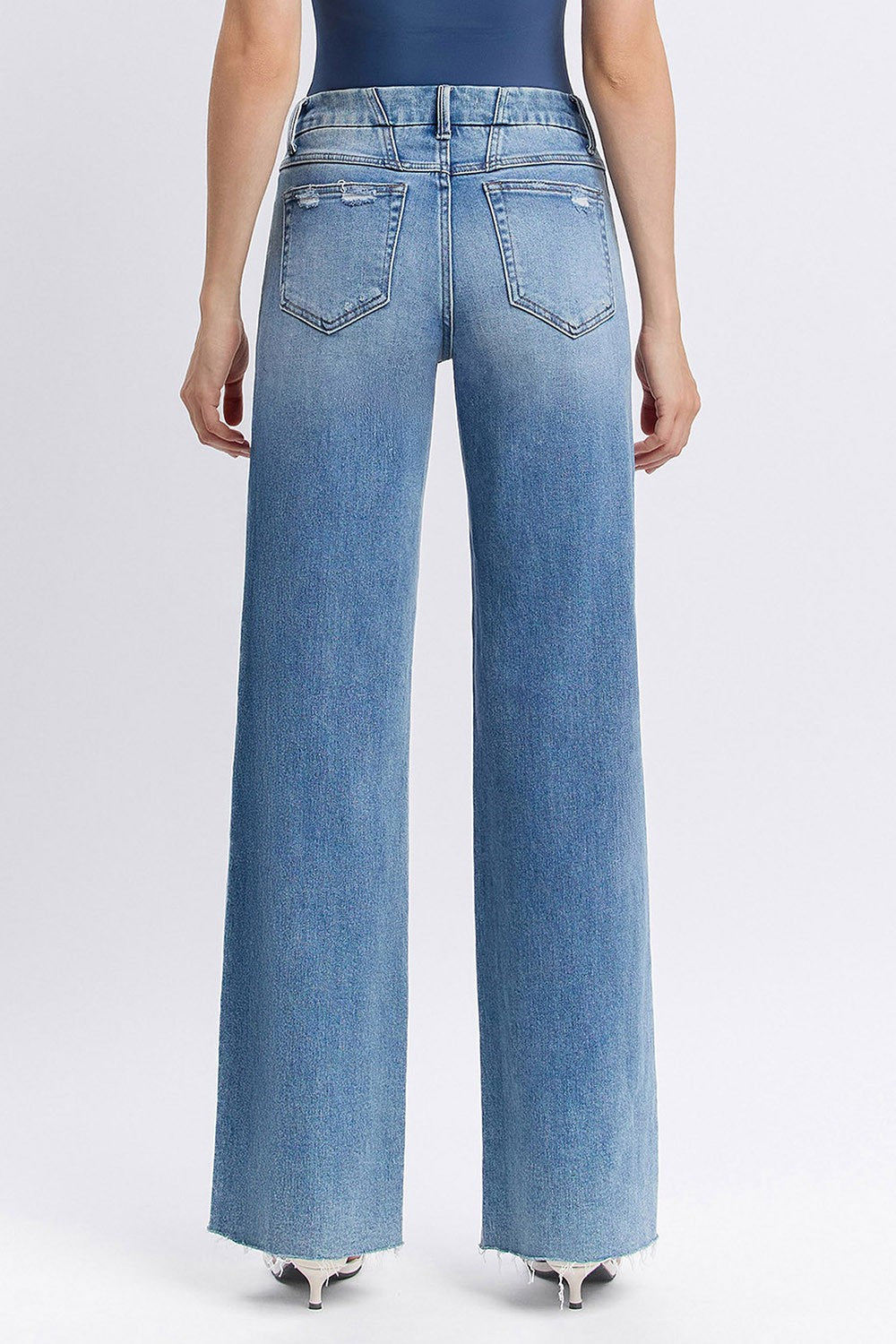 Vervet Mid Rise Clean Cut Raw Hem Wide Jeans