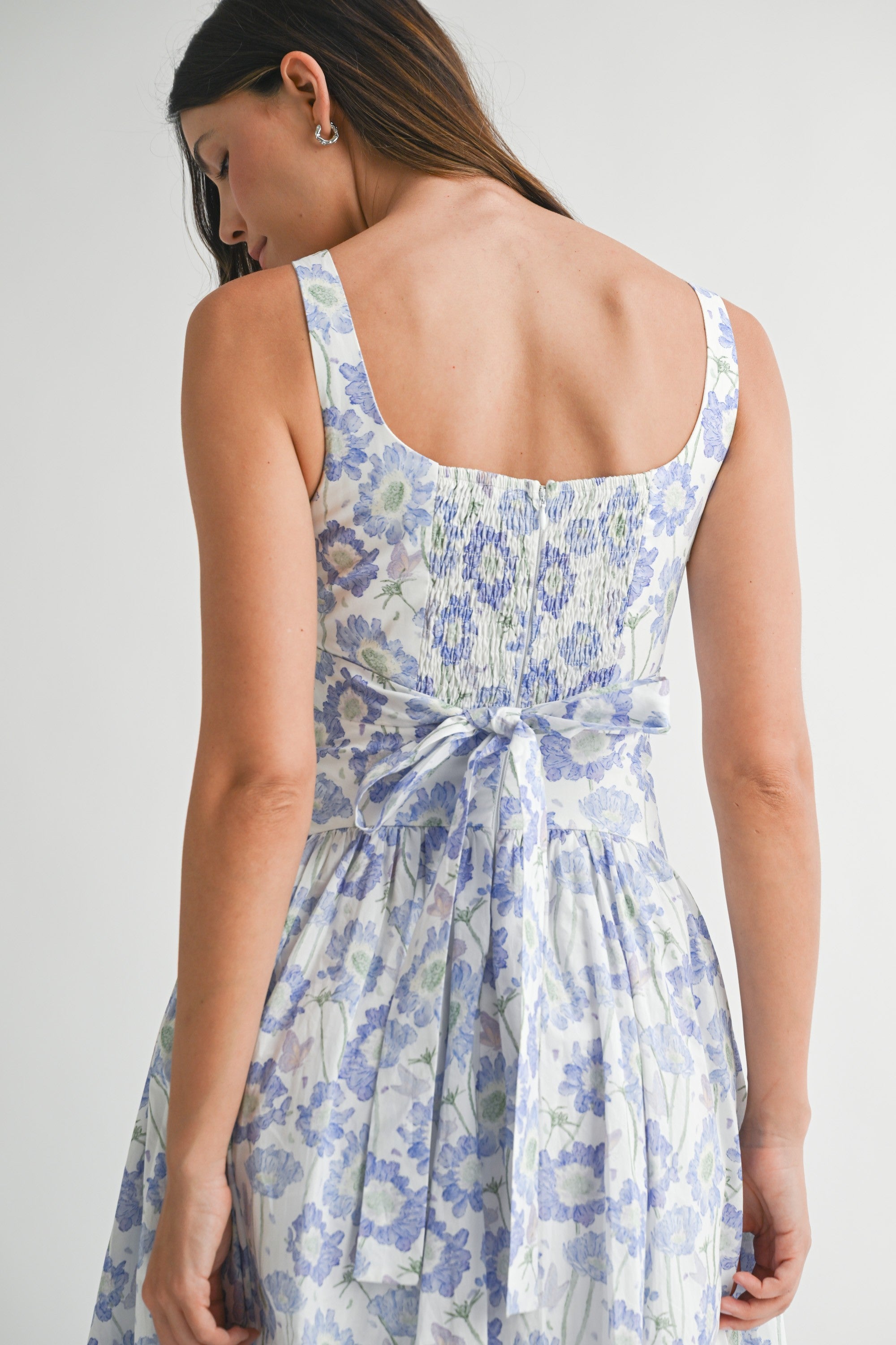 Mable Floral Print Square Neckline Midi Dress