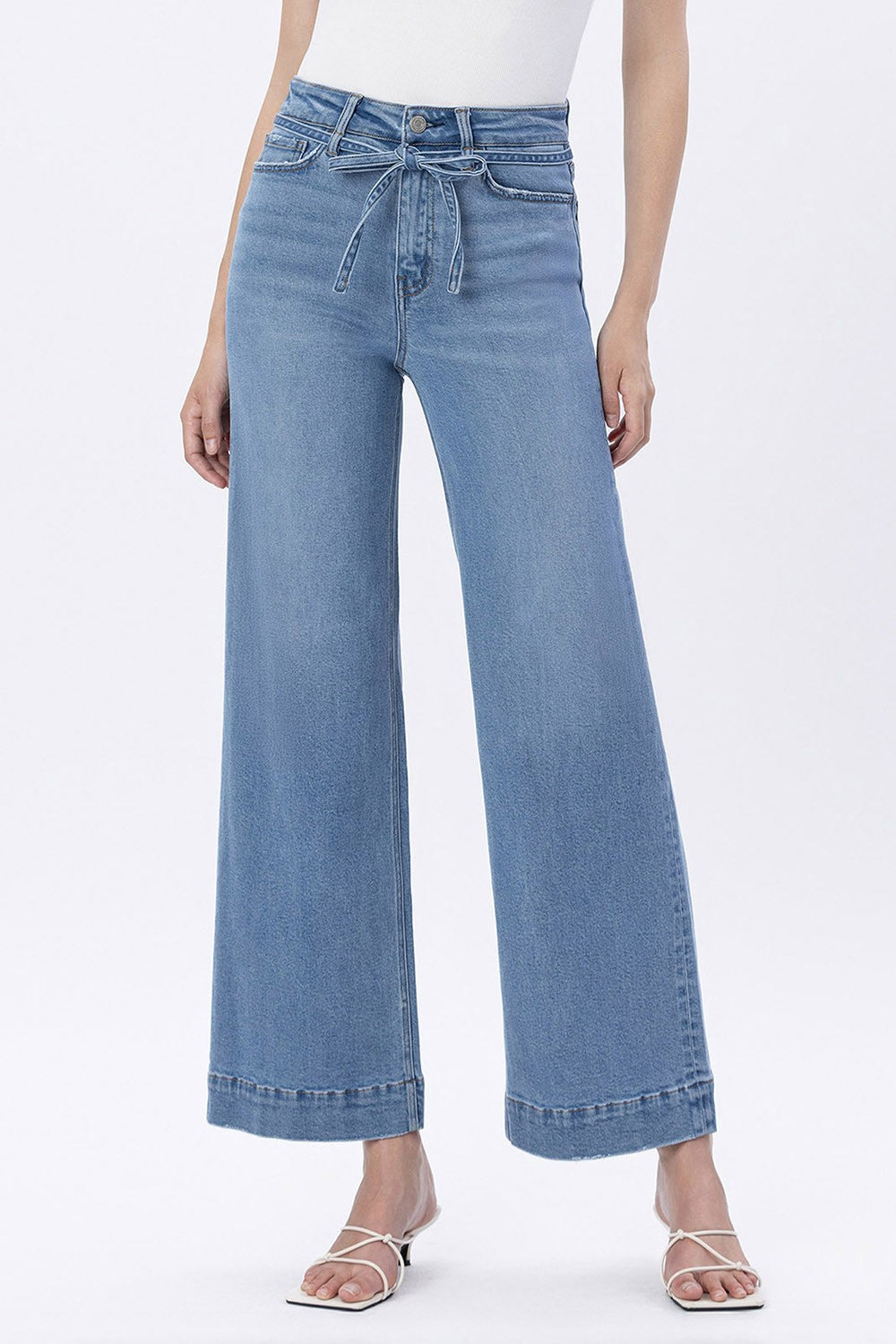Vervet Super High Rise Tie Waist Trouser Wide Leg Jeans