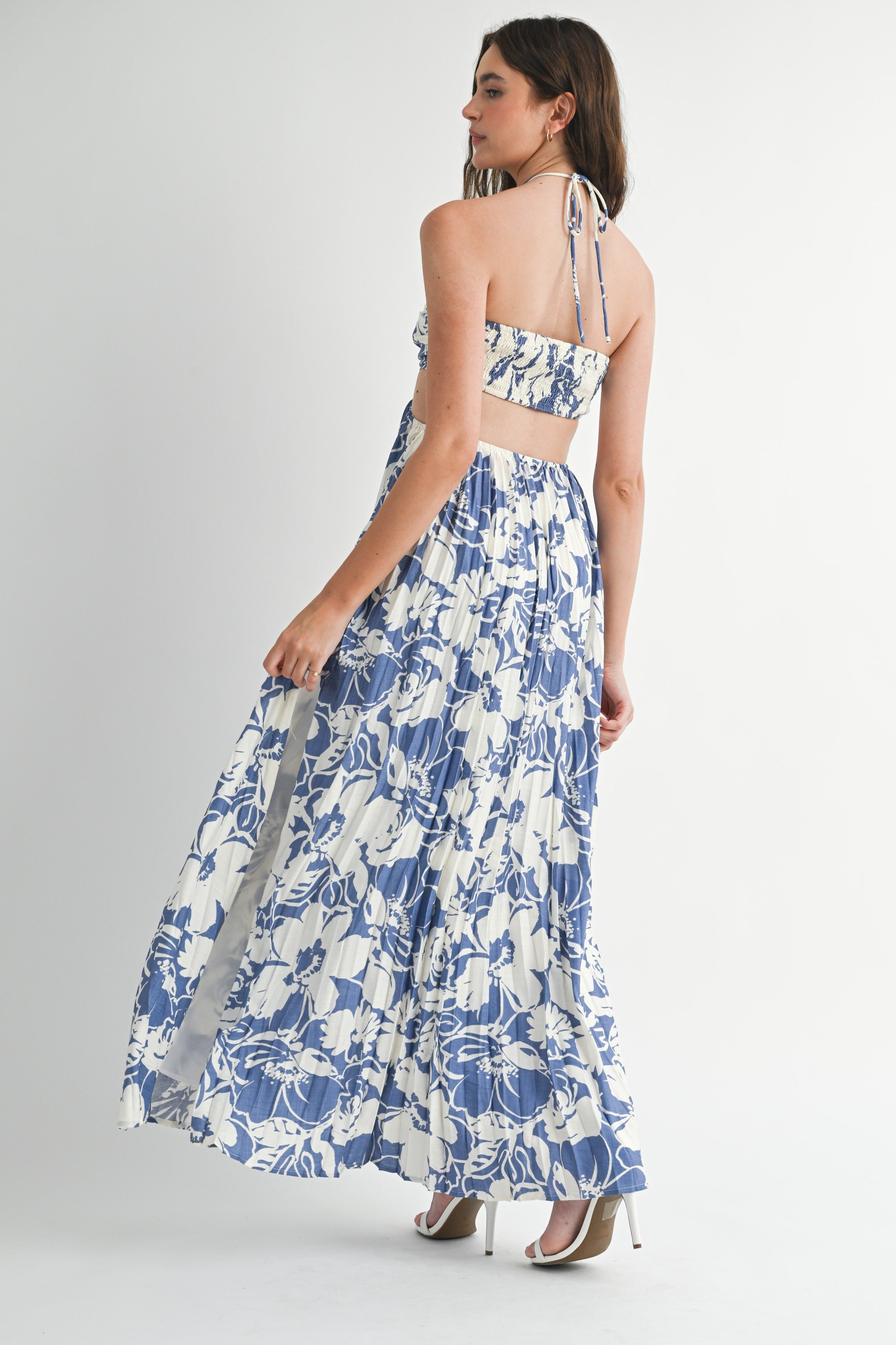 Mable Floral Print Halter Neck Cutout Midi Dress