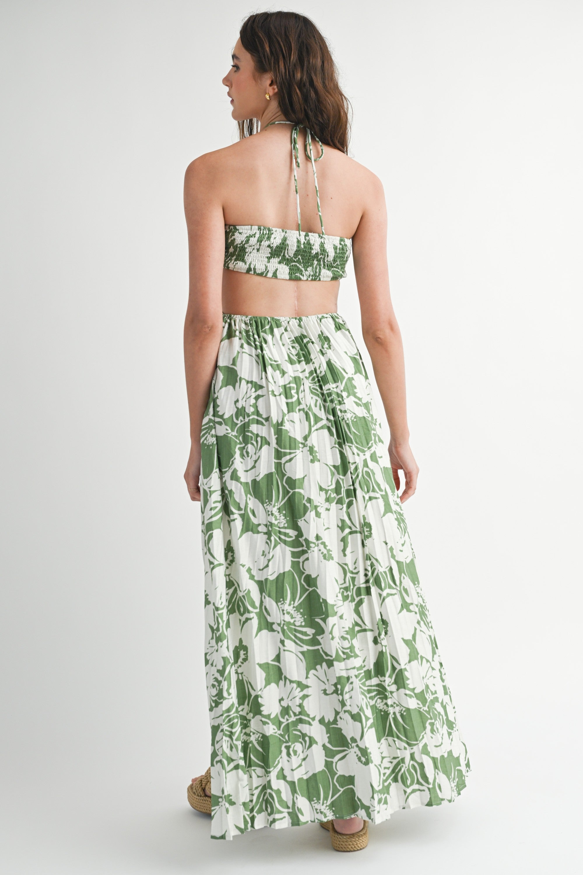 Mable Floral Print Halter Neck Cutout Midi Dress