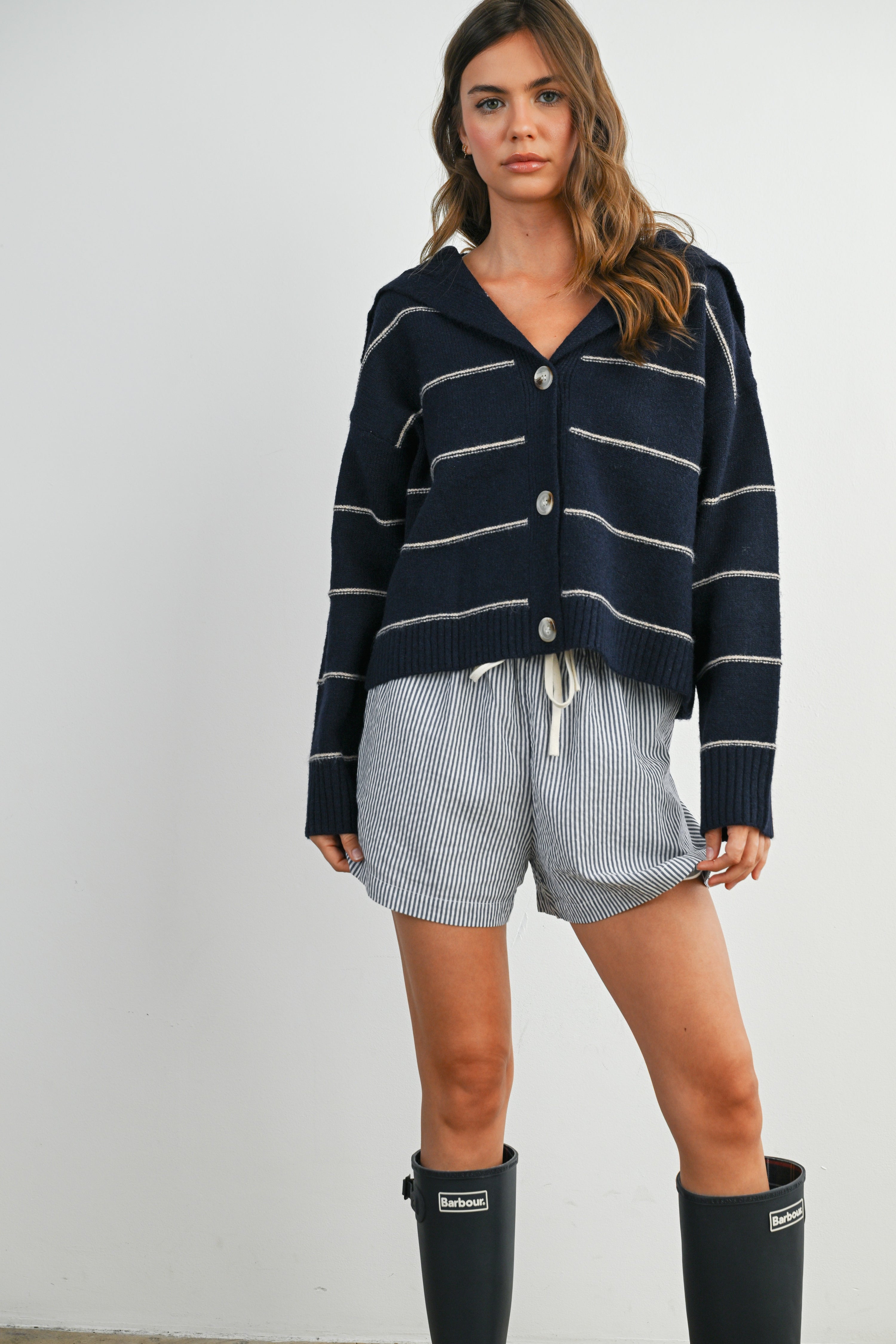 Buttermelon Button-up Striped Collared Cardigan (Various Colors)