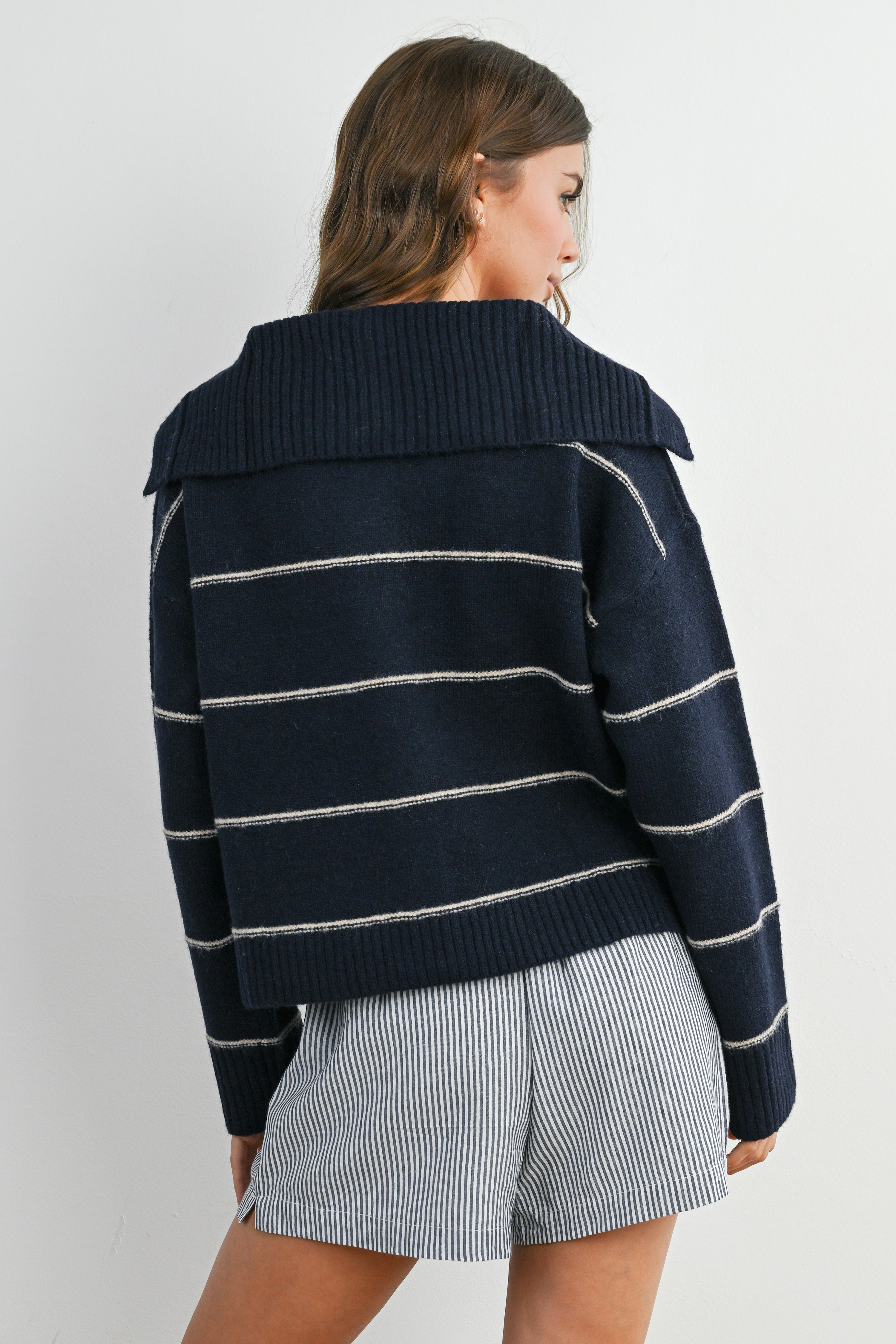 Buttermelon Button-up Striped Collared Cardigan (Various Colors)