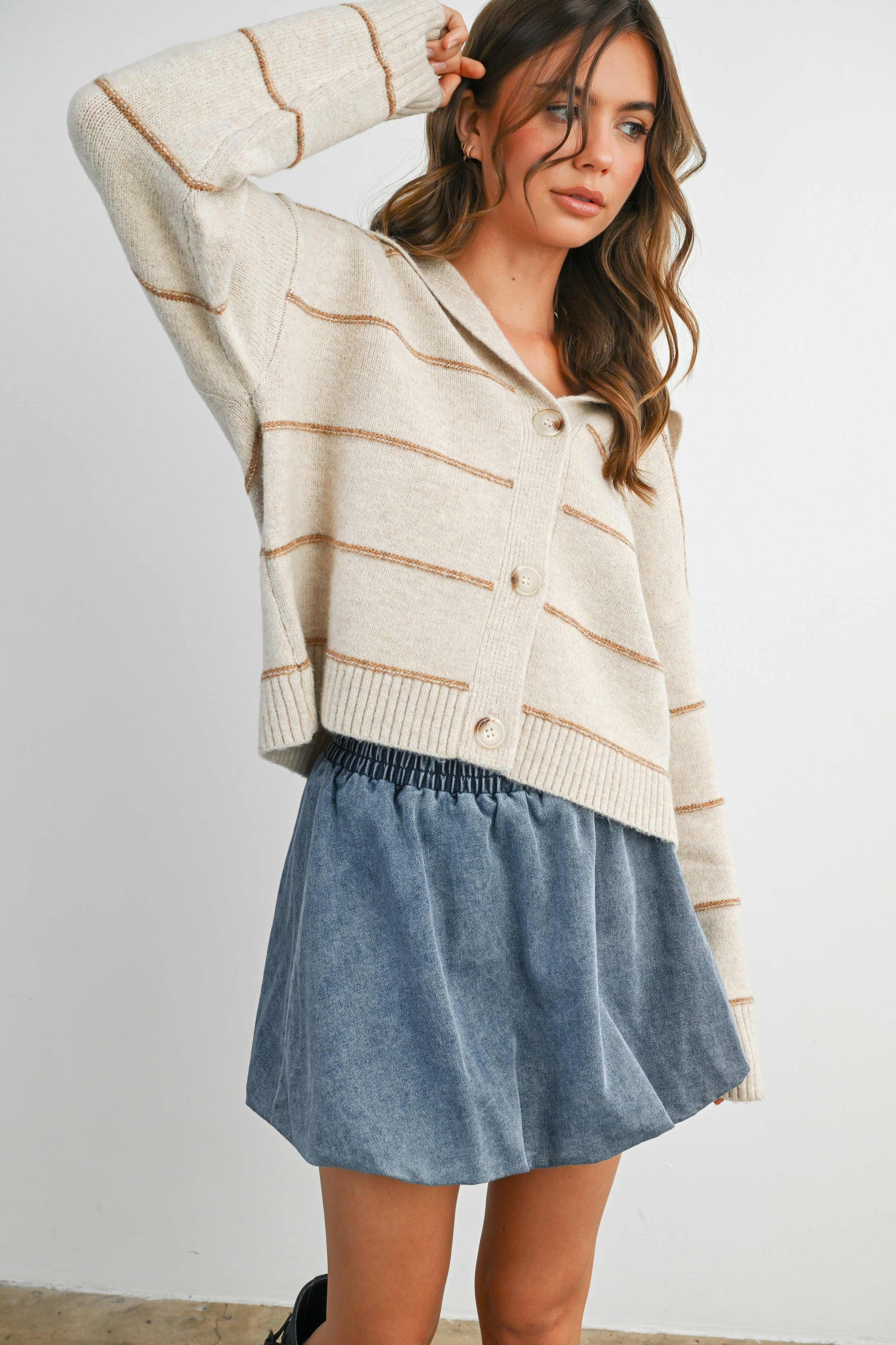Buttermelon Button-up Striped Collared Cardigan (Various Colors)