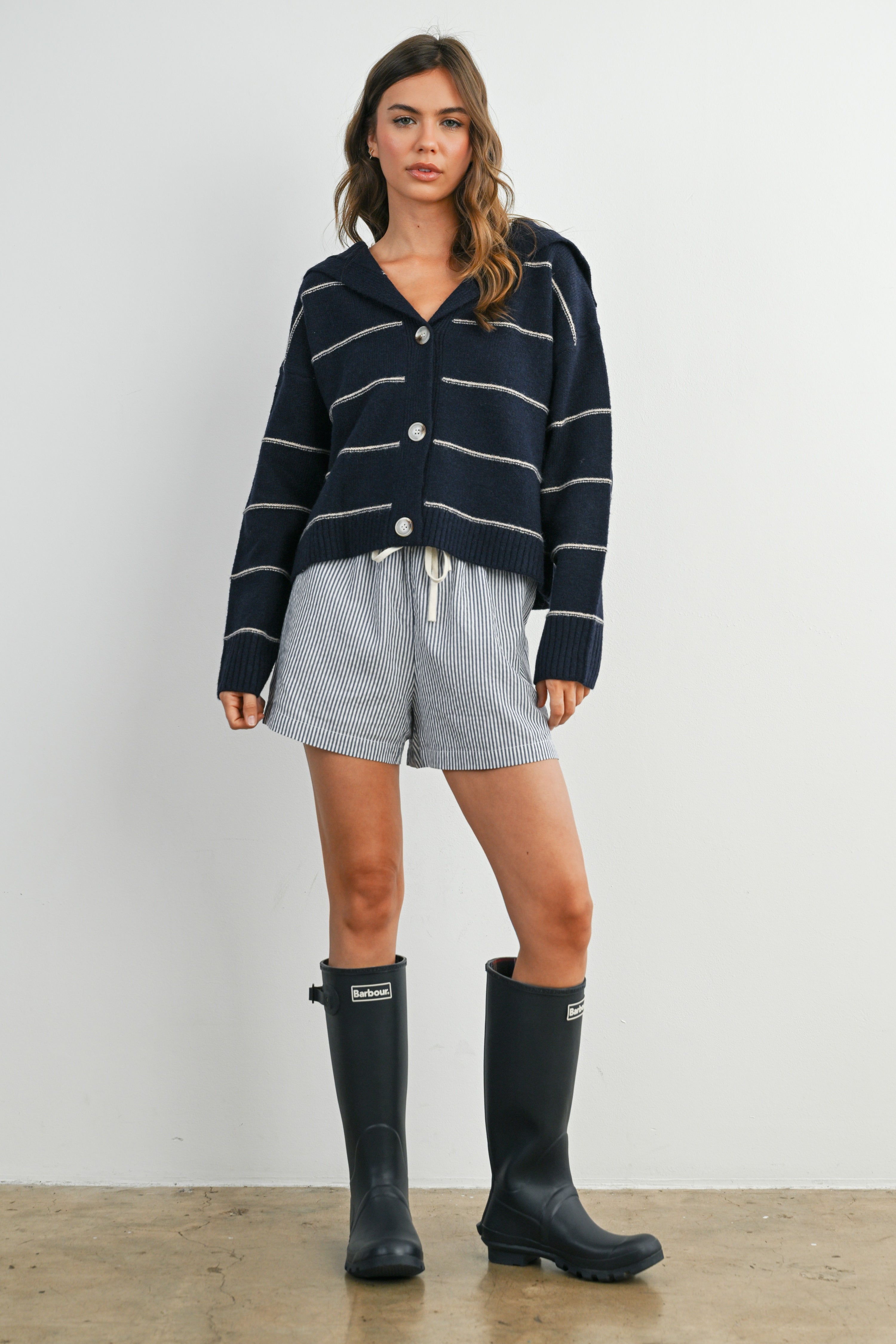 Buttermelon Button-up Striped Collared Cardigan (Various Colors)