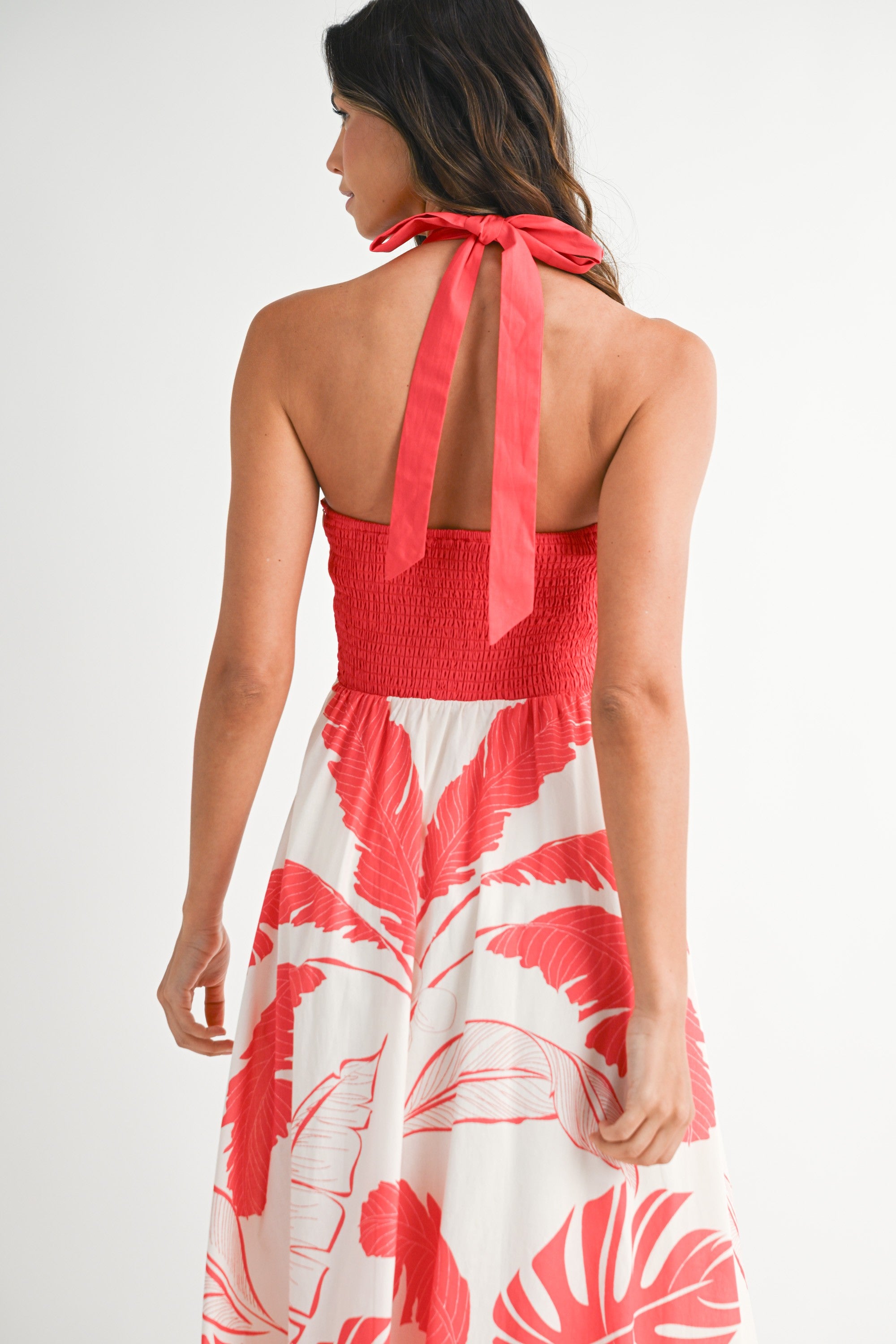 Mable Tropical Print Front Twisted Cut Out Maxi Dress