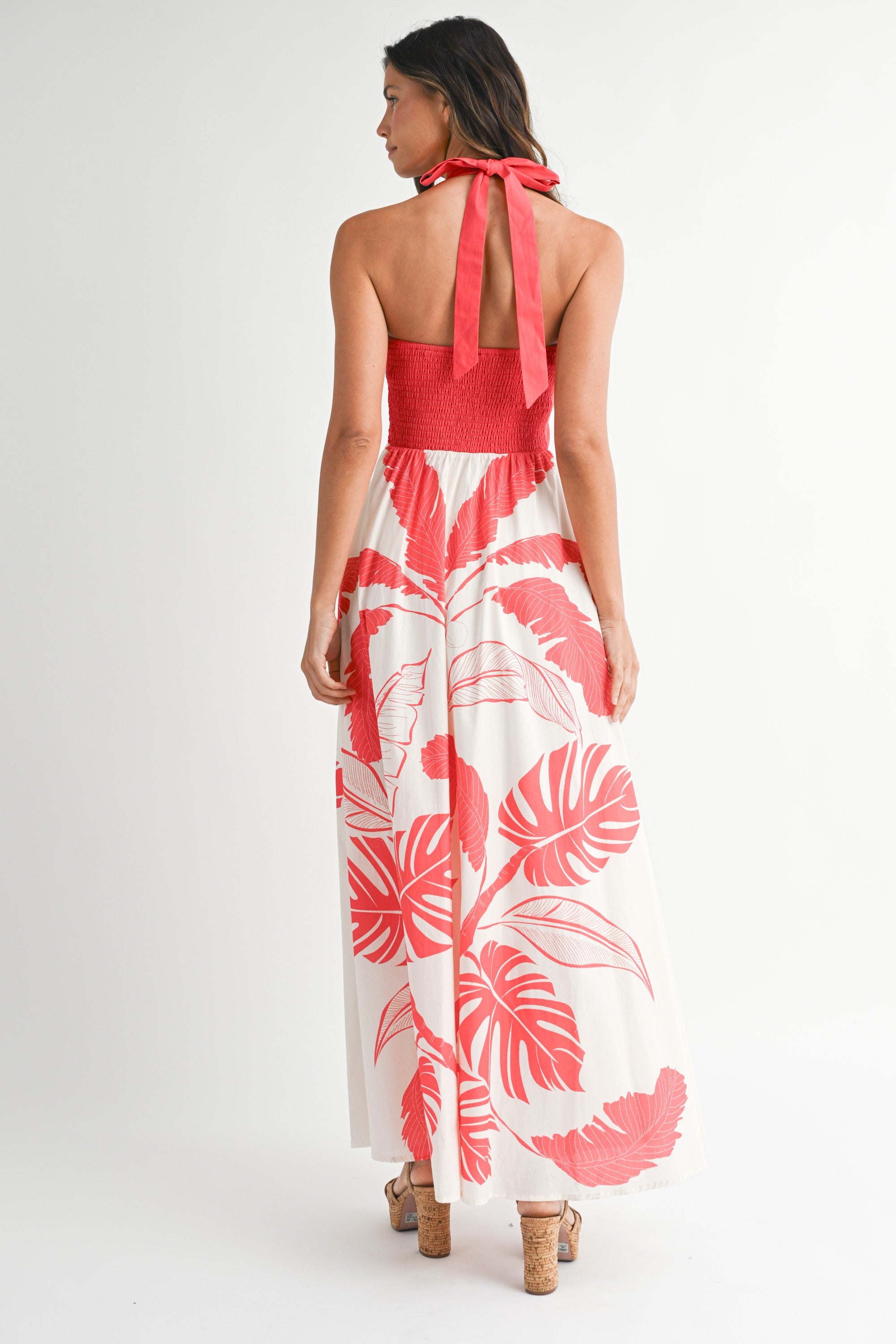 Mable Tropical Print Front Twisted Cut Out Maxi Dress