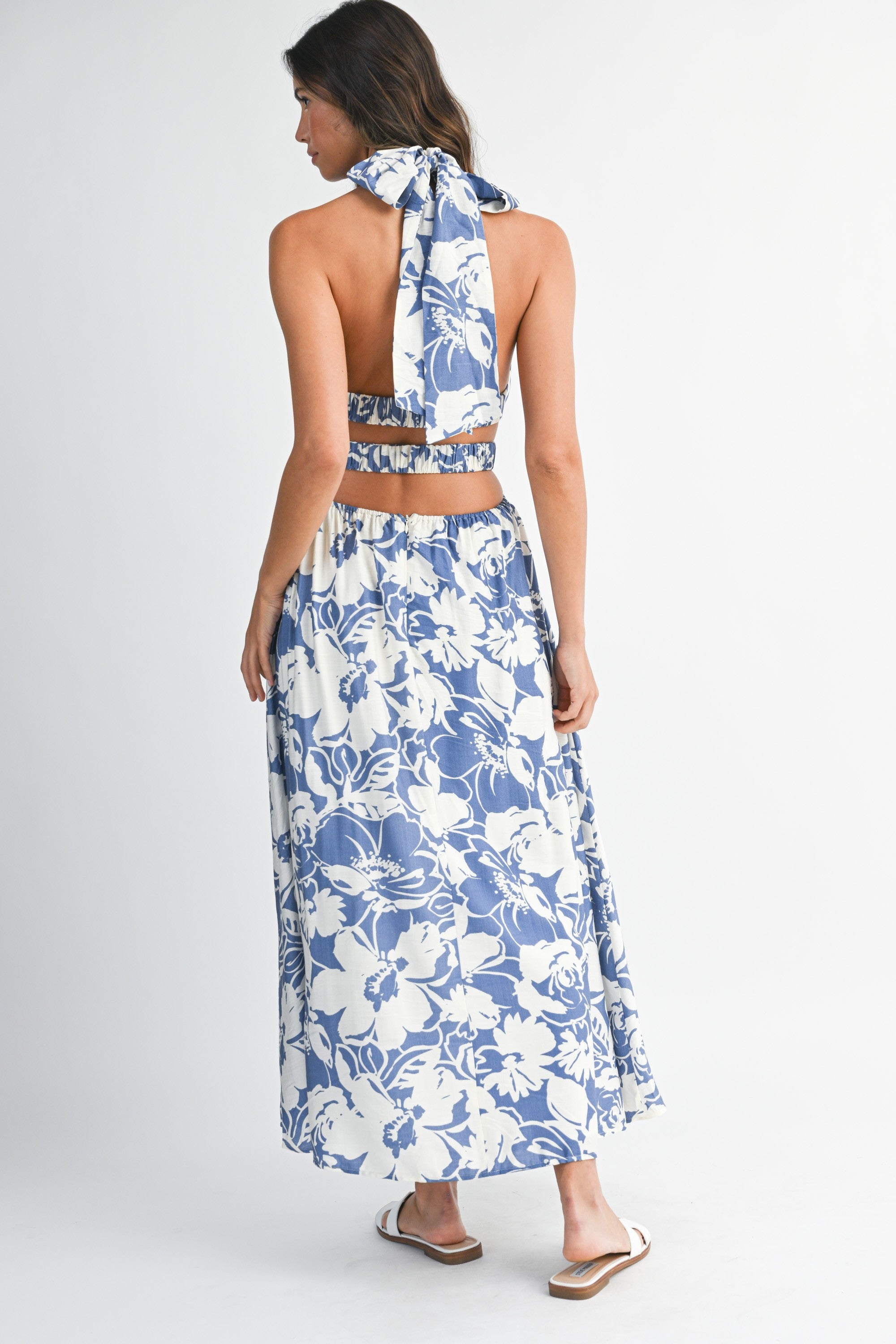 Mable Floral Print Halter Cut Out Dress