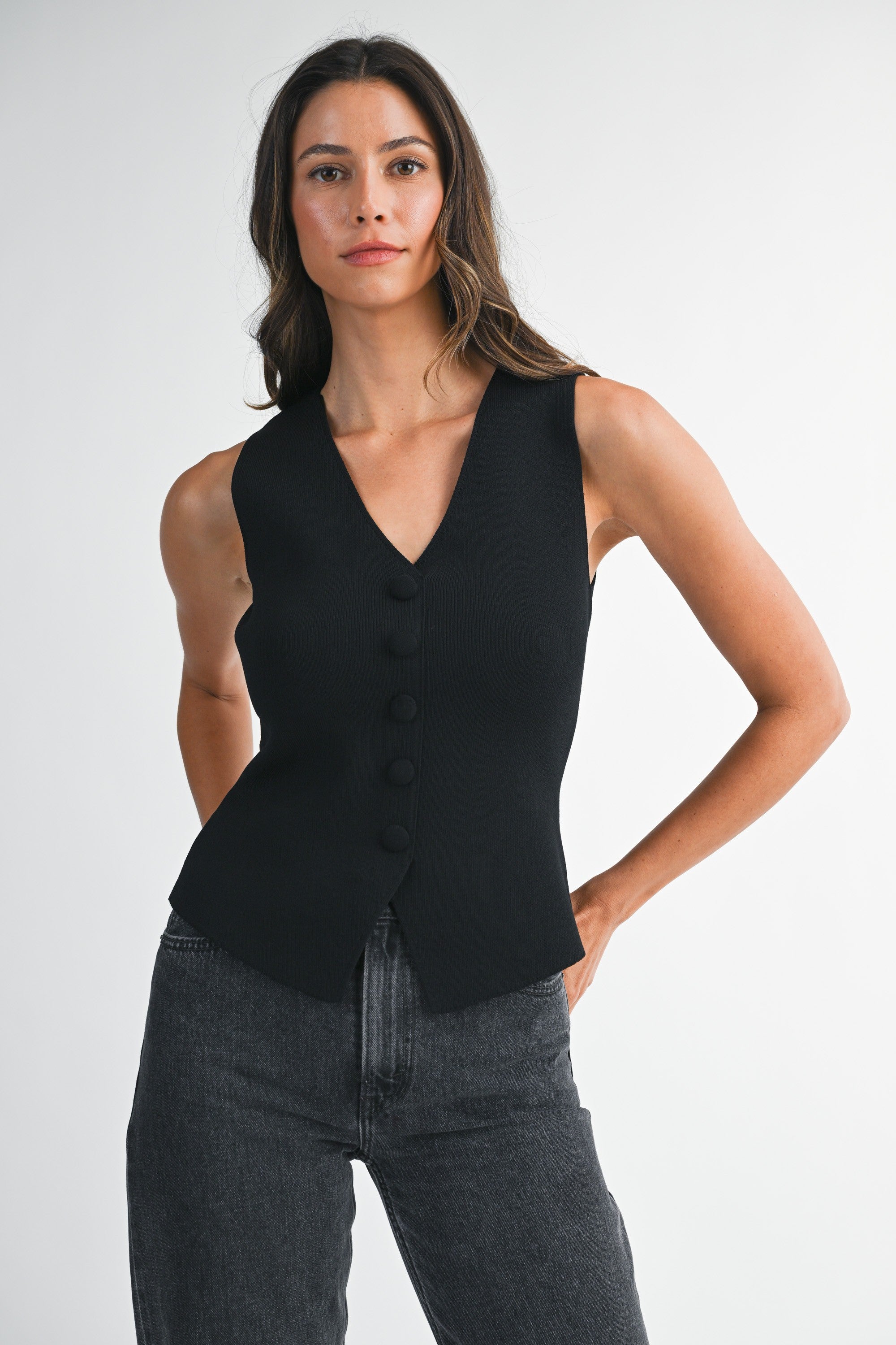 Mable V Neck Button Down Knit Vest