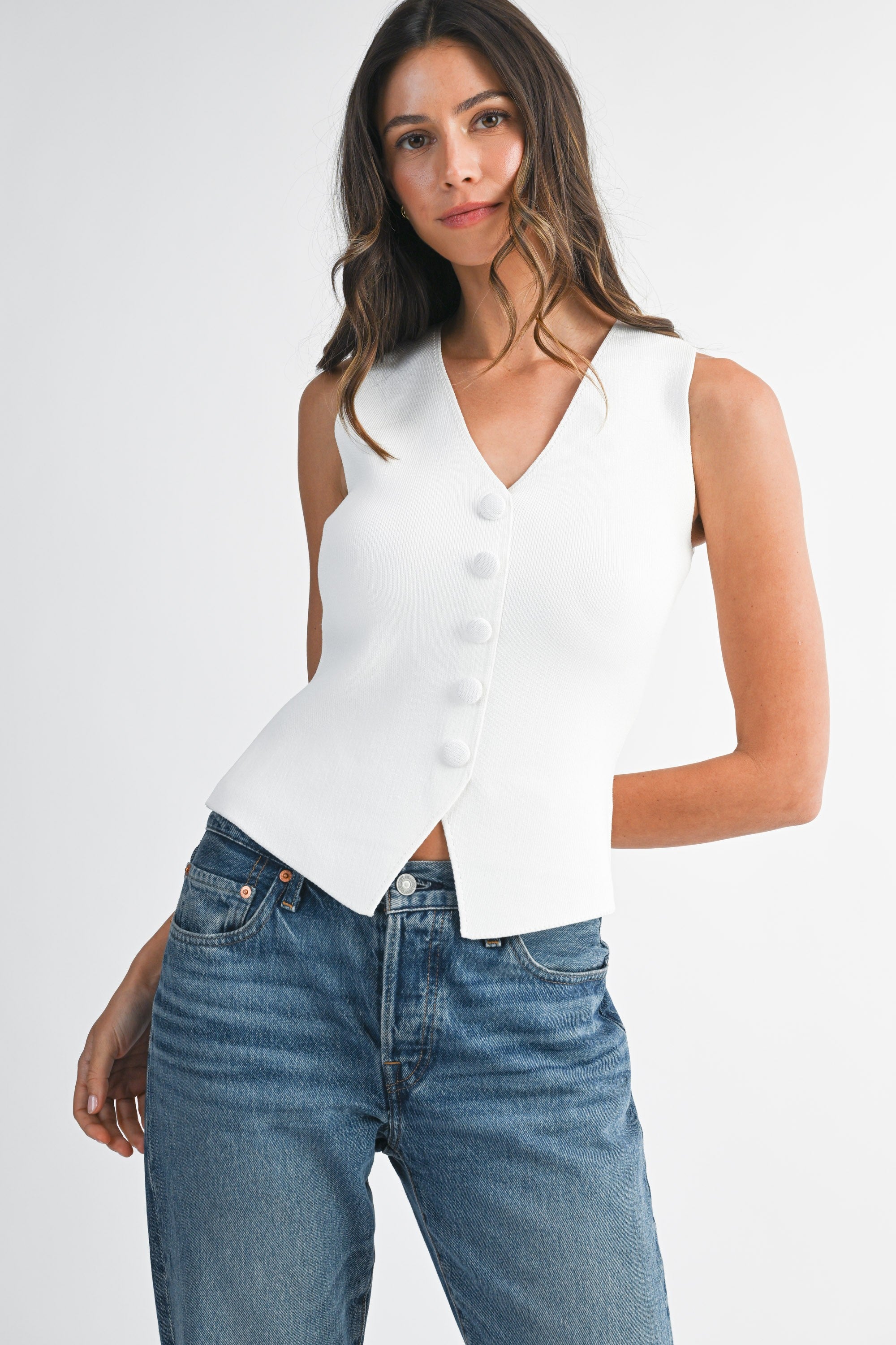 Mable V Neck Button Down Knit Vest
