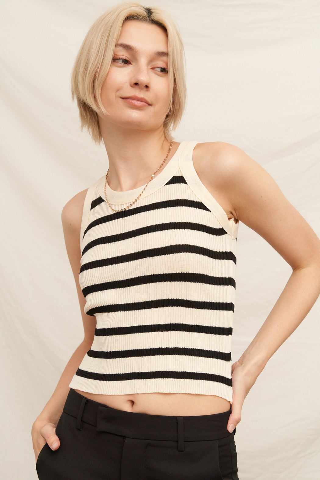 EN CREME Striped Ribbed Knit Tank