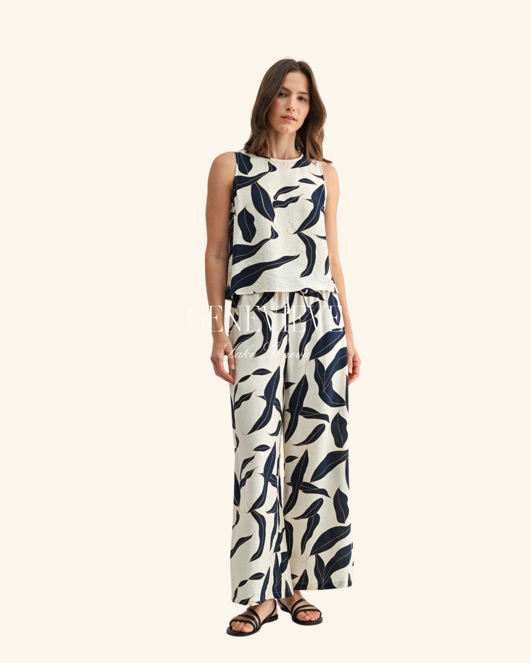 Fun2Fun Navy Leaf Wide Leg Pants