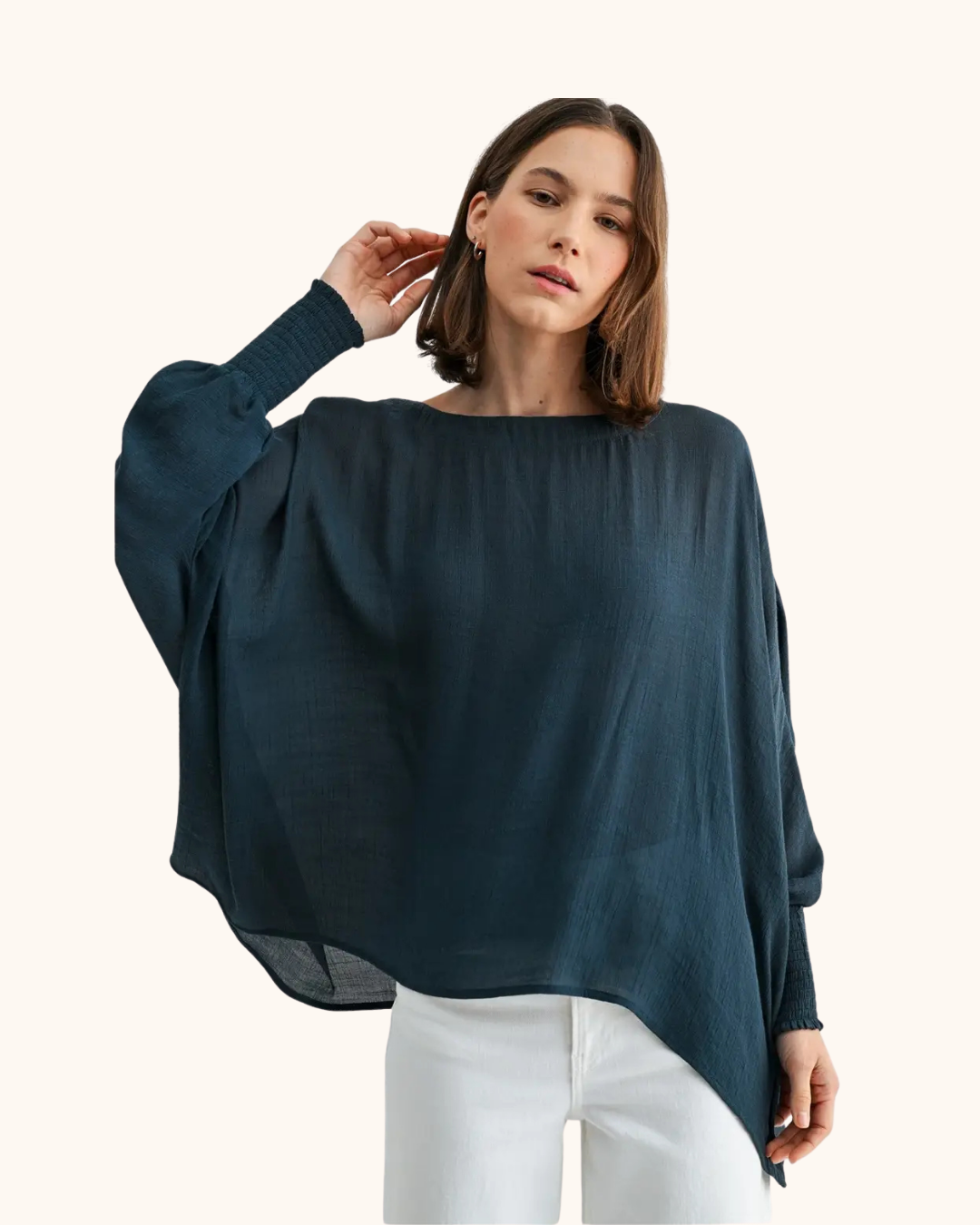 Fun2Fun Boatneck Cuff Sleeve Oversized Top