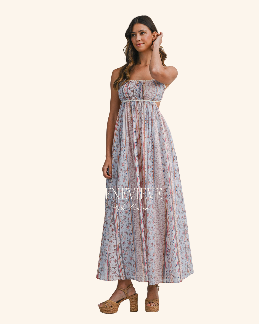 Mable Blue Floral Striped Maxi Dress