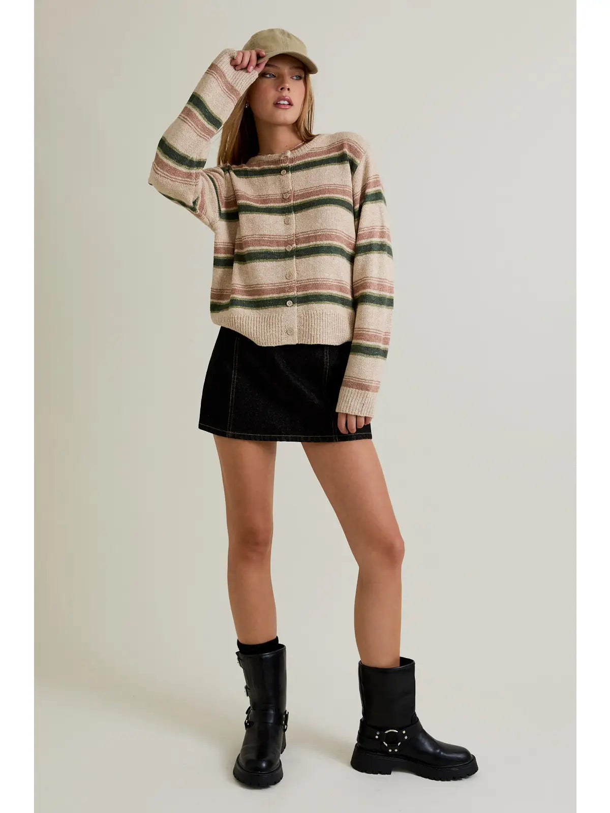 Le Lis Stripe Fuzzy Cardigan