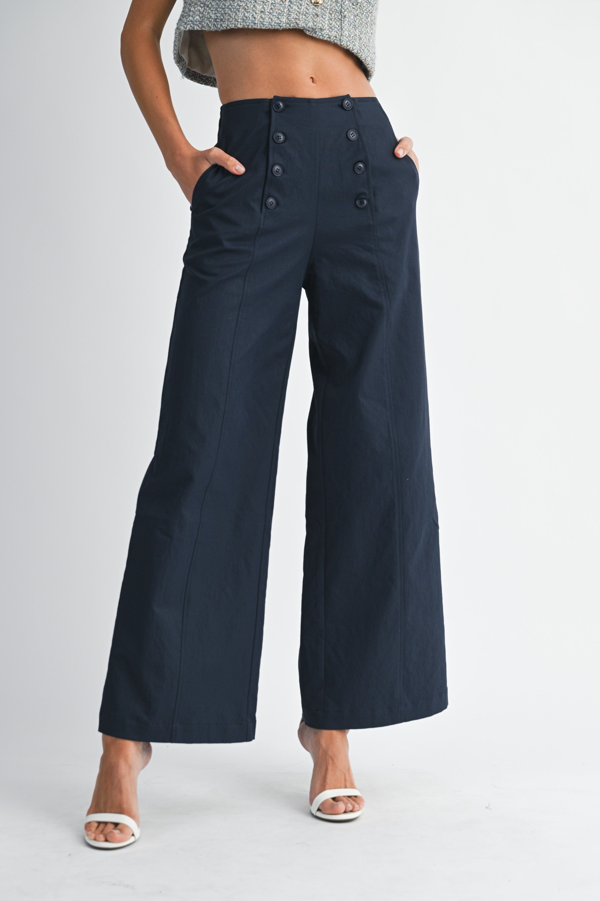 Mable Front Button Detail Wide Leg Pants