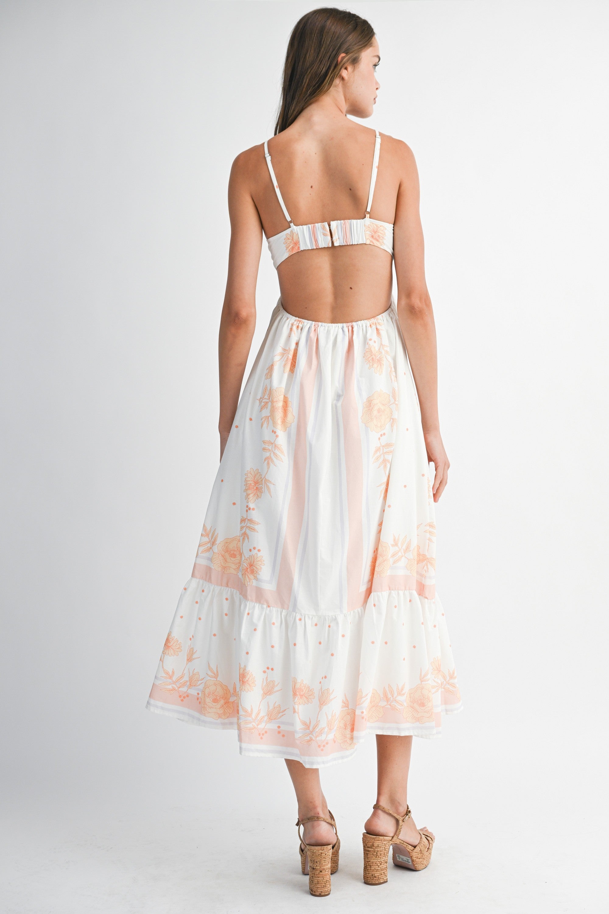 Mable Floral Contrast Border Print Cut Out Midi Dress