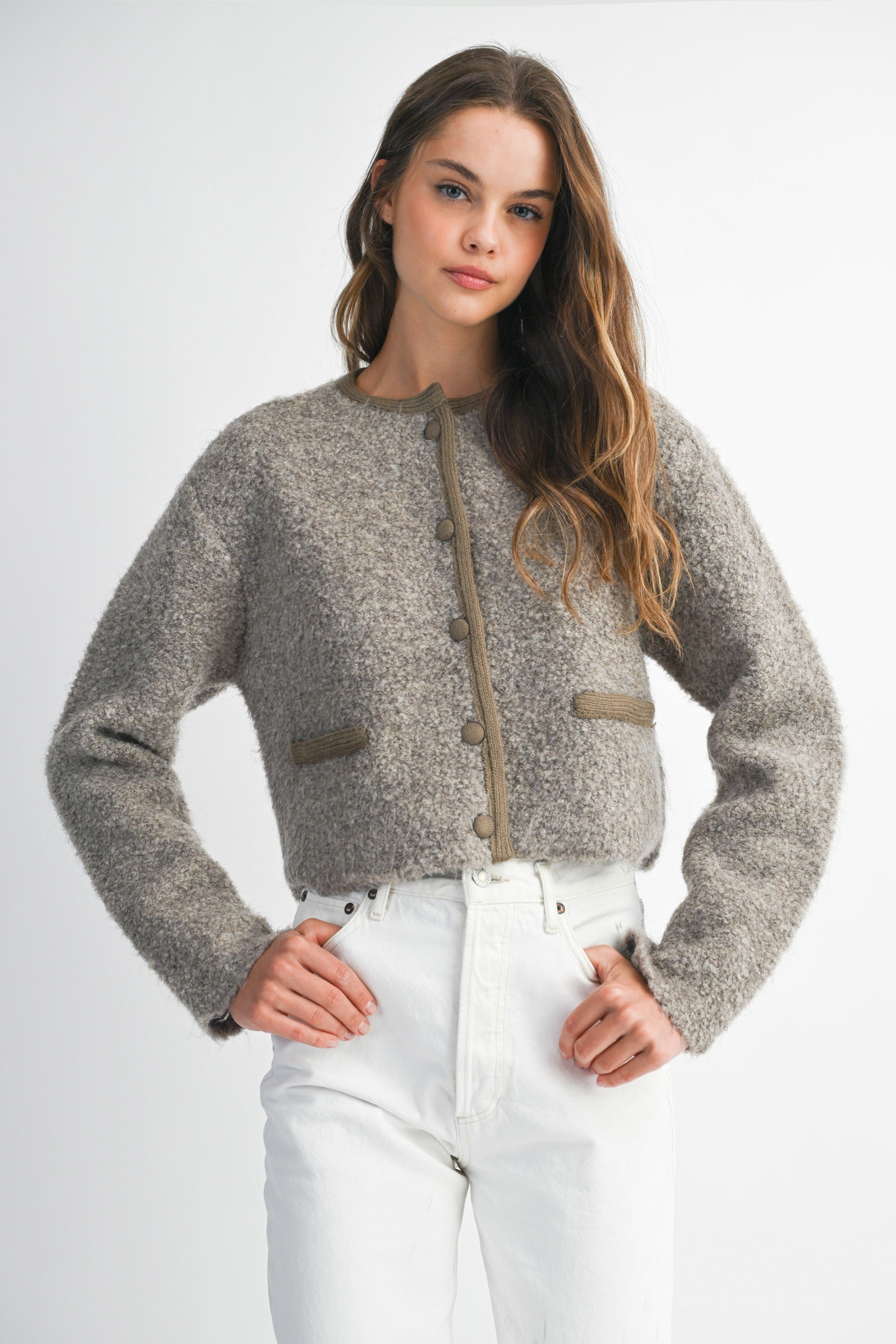 Mable Soft Fuzzy Textured Knit Cardigan Jacket