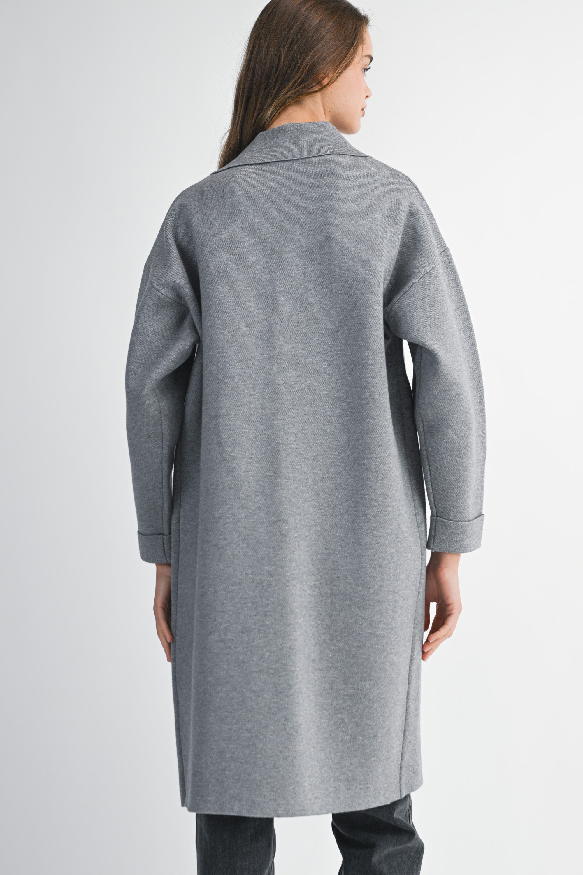 Mable Collared Open Sweater Knit Long Jacket