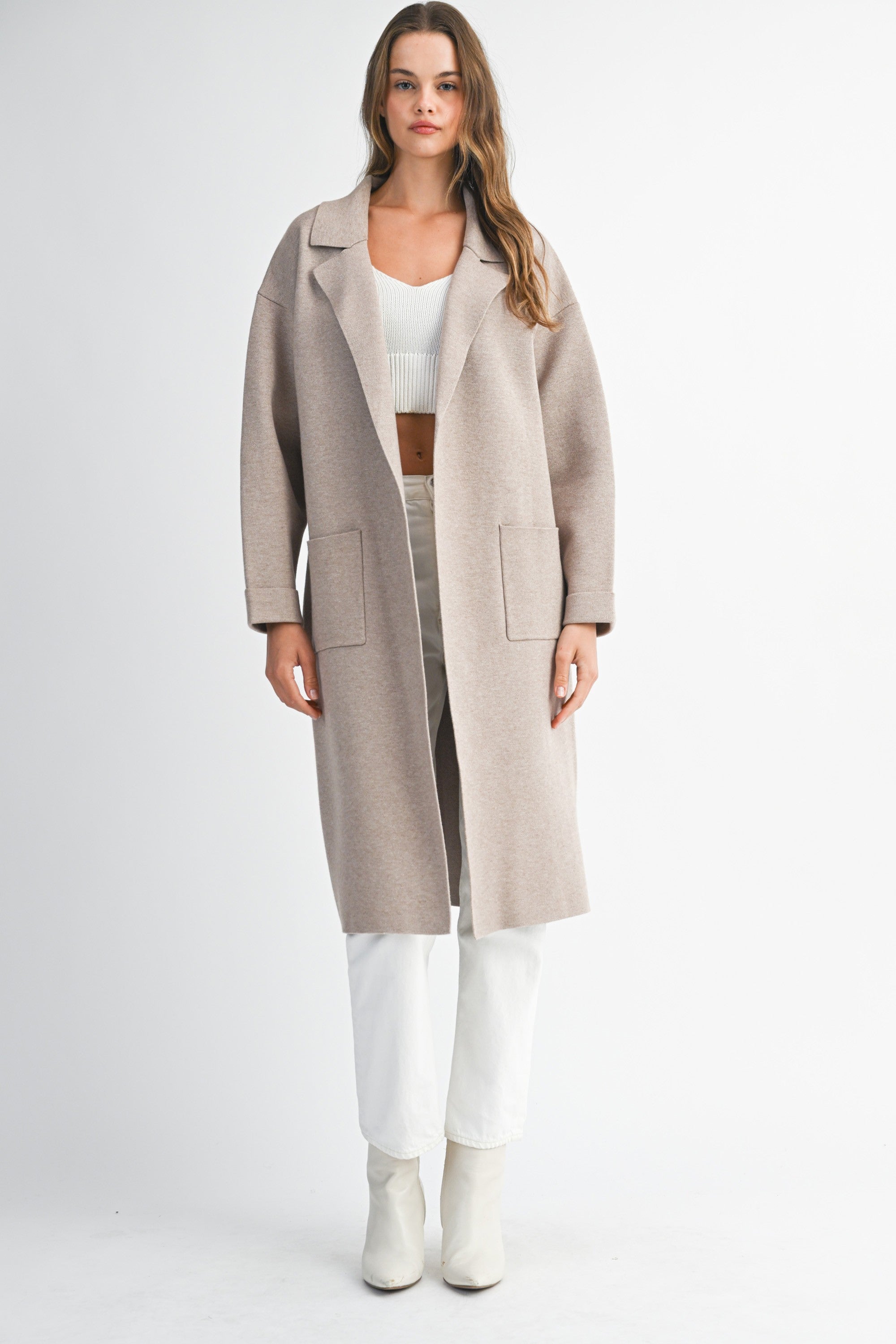 Mable Collared Open Sweater Knit Long Jacket