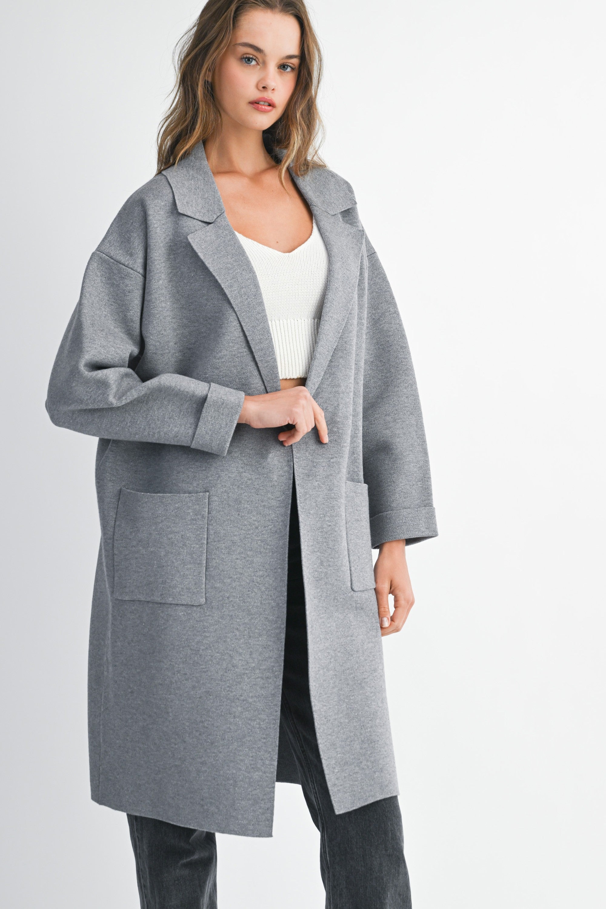 Mable Collared Open Sweater Knit Long Jacket