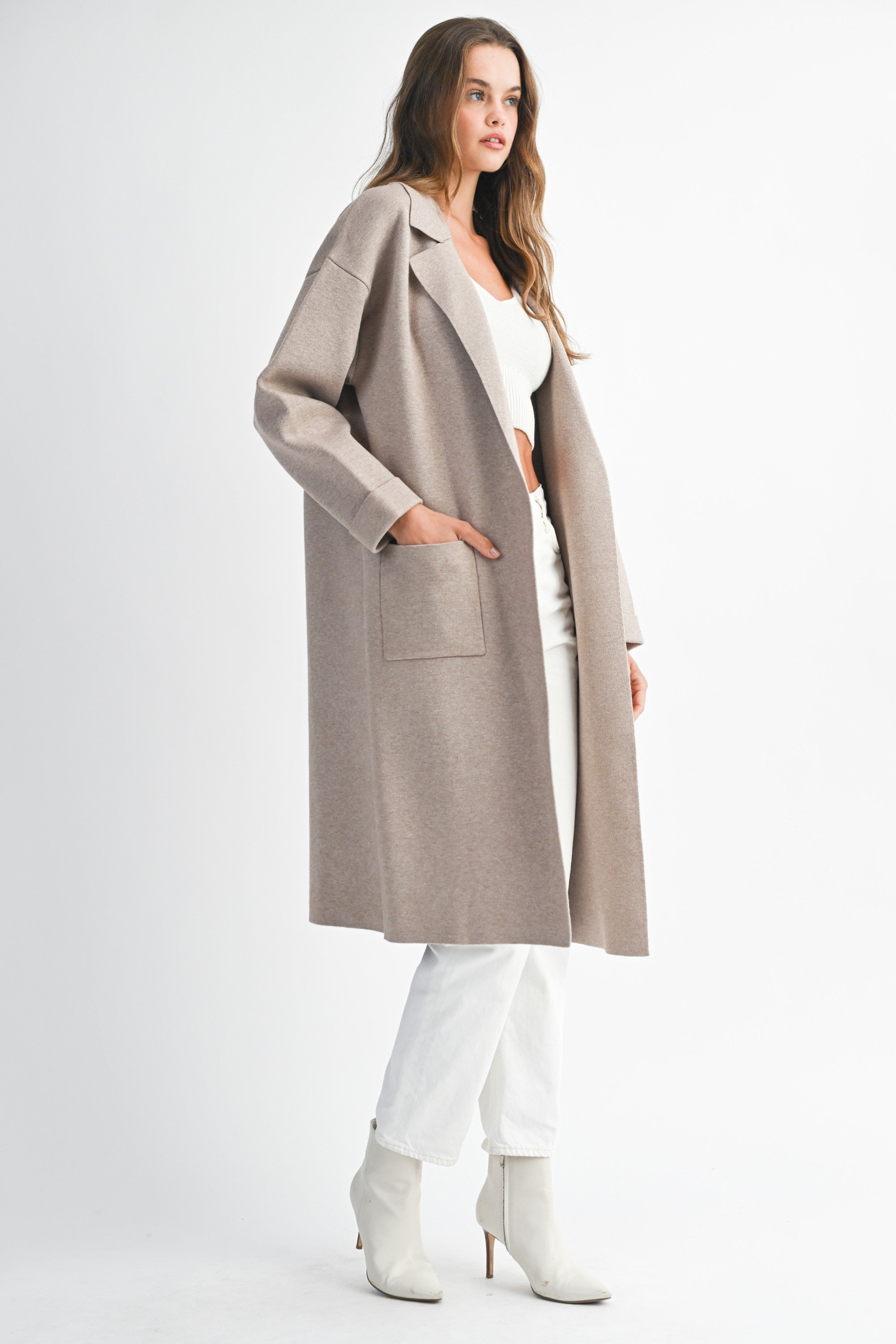 Mable Collared Open Sweater Knit Long Jacket