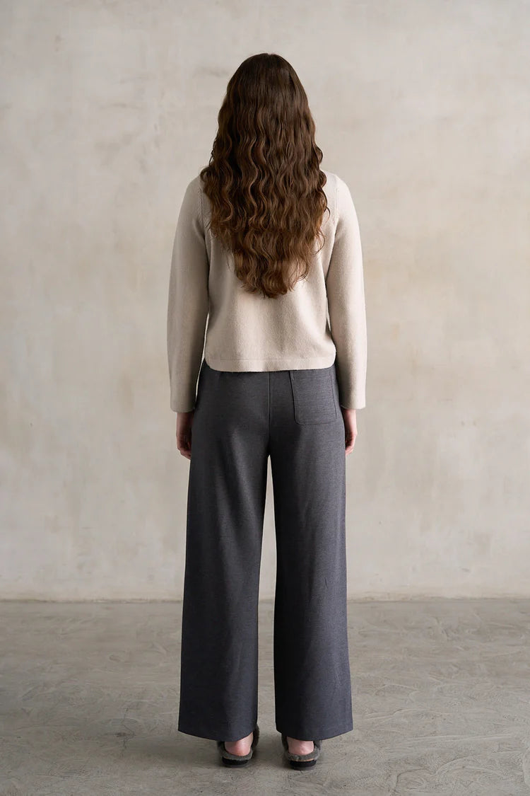 Elle Grey Side Button Up Detailed Crew Neck Sweater