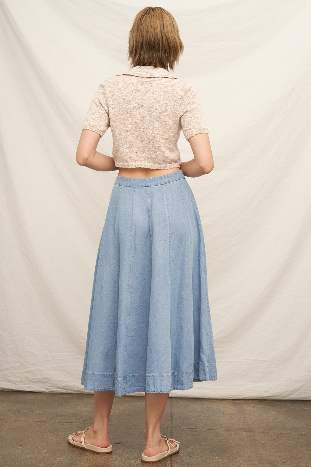En Crème Denim A-line Midi Skirt